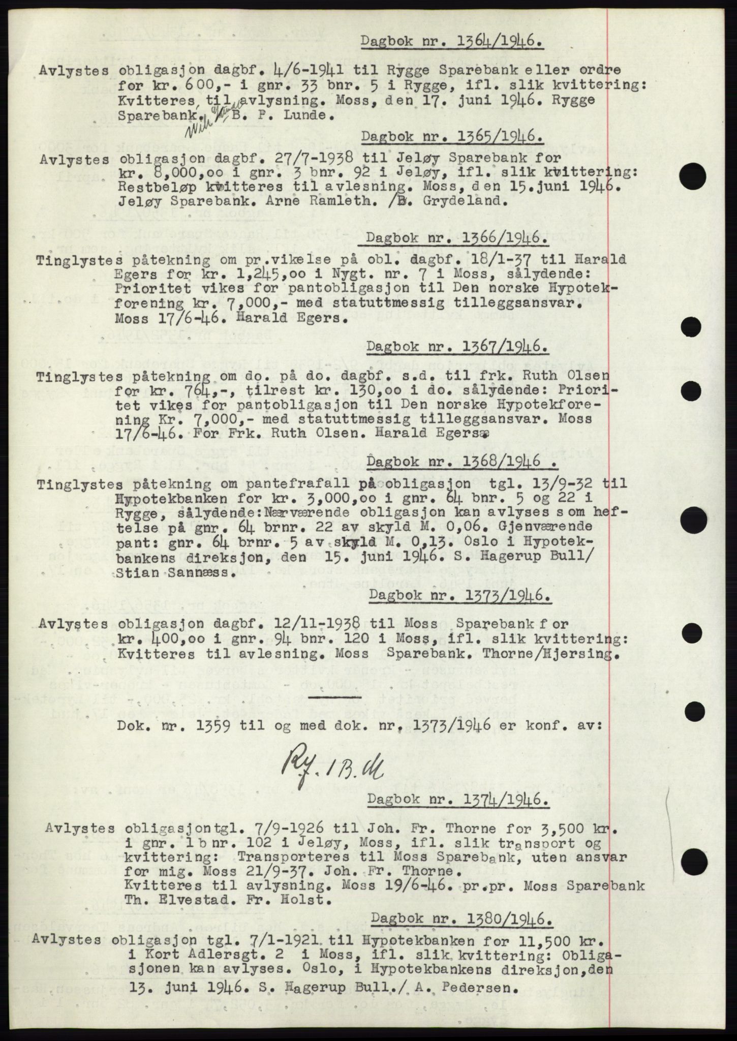 Moss sorenskriveri, SAO/A-10168: Pantebok nr. C10, 1938-1950, Dagboknr: 1364/1946