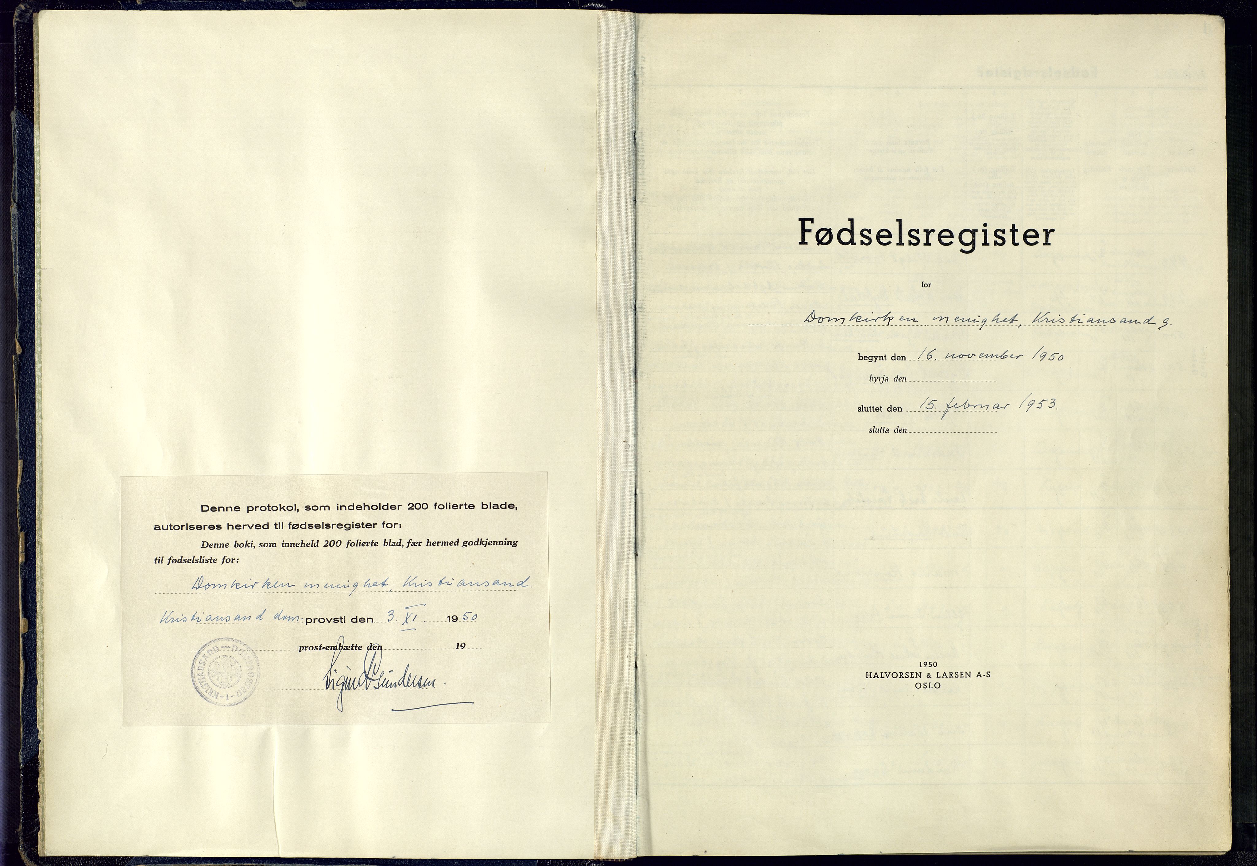 Kristiansand domprosti, SAK/1112-0006/J/Jc/L0009: Fødselsregister nr. A-VI-53, 1950-1953