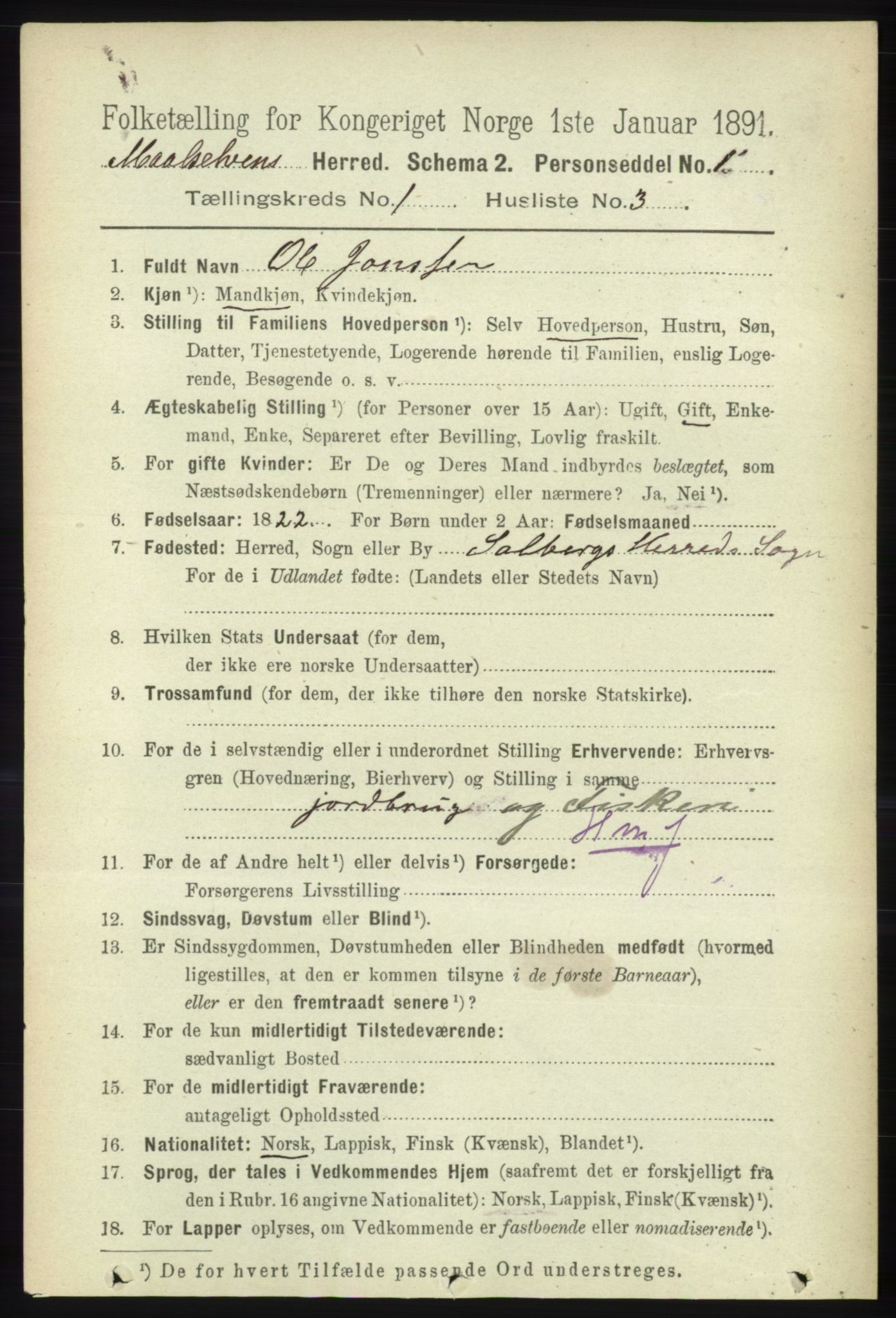 RA, Folketelling 1891 for 1924 Målselv herred, 1891, s. 80