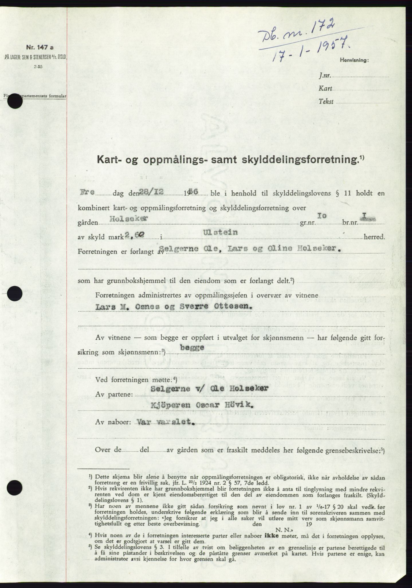 Søre Sunnmøre sorenskriveri, SAT/A-4122/1/2/2C/L0105: Pantebok nr. 31A, 1956-1957, Dagboknr: 172/1957
