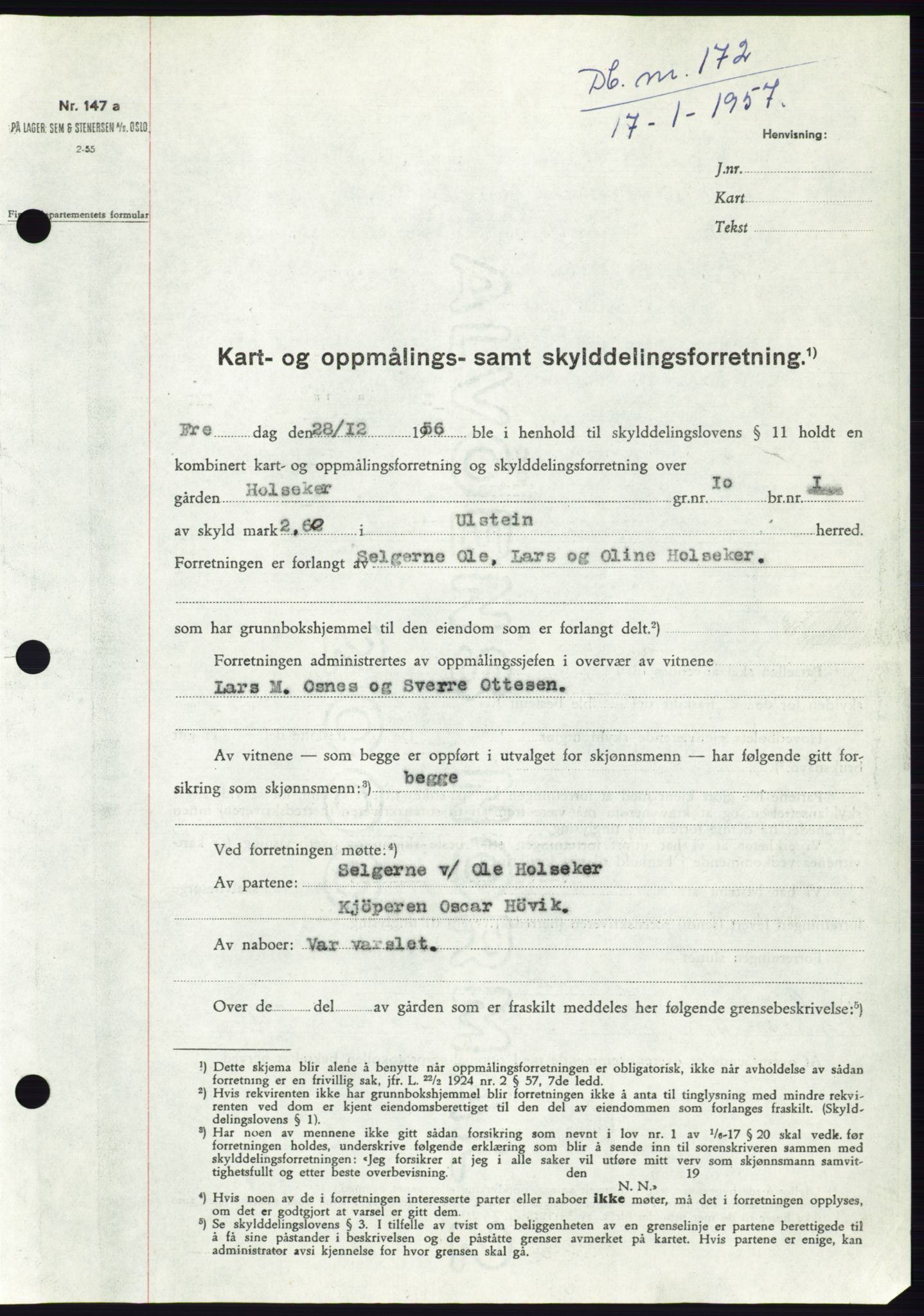 Søre Sunnmøre sorenskriveri, AV/SAT-A-4122/1/2/2C/L0105: Pantebok nr. 31A, 1956-1957, Dagboknr: 172/1957