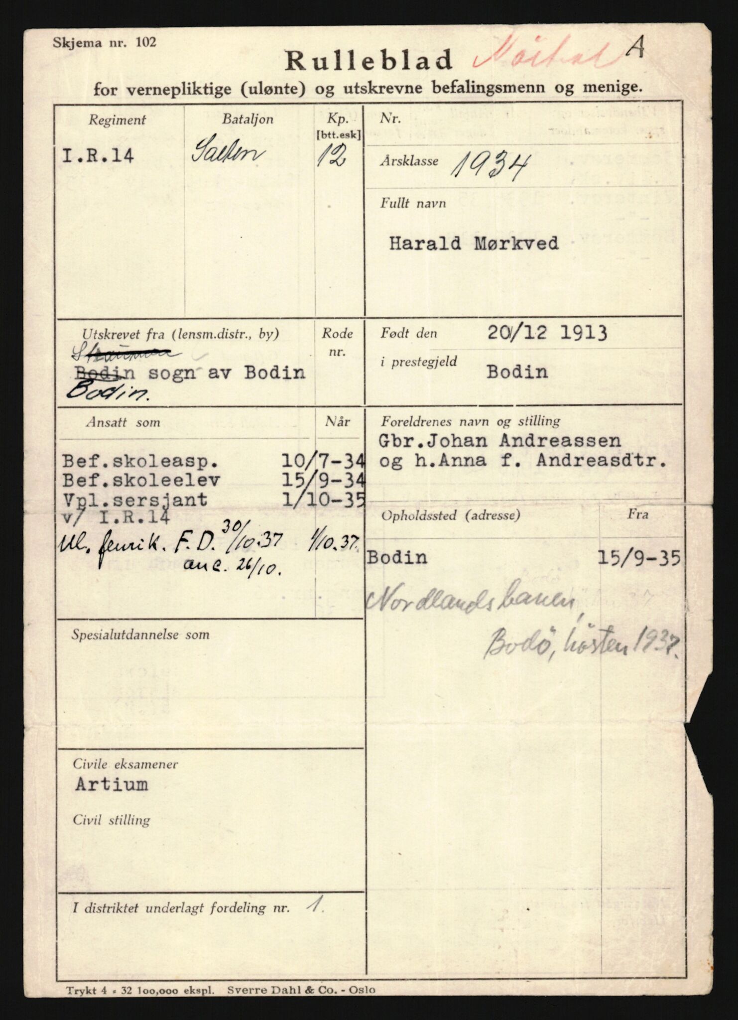 Forsvaret, Sør-Hålogaland landforsvar, AV/RA-RAFA-2552/P/Pa/L0302: Personellmapper for slettet personell, yrkesbefal og vernepliktig befal, født 1913-1916, 1932-1976, s. 135