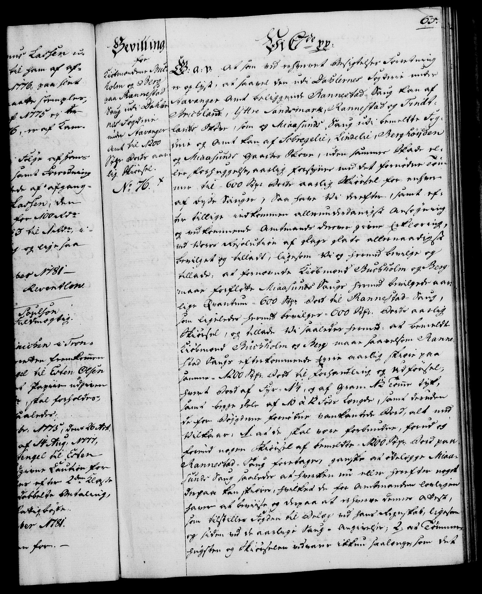 Rentekammeret, Kammerkanselliet, RA/EA-3111/G/Gg/Gga/L0012: Norsk ekspedisjonsprotokoll med register (merket RK 53.12), 1781-1783, s. 65
