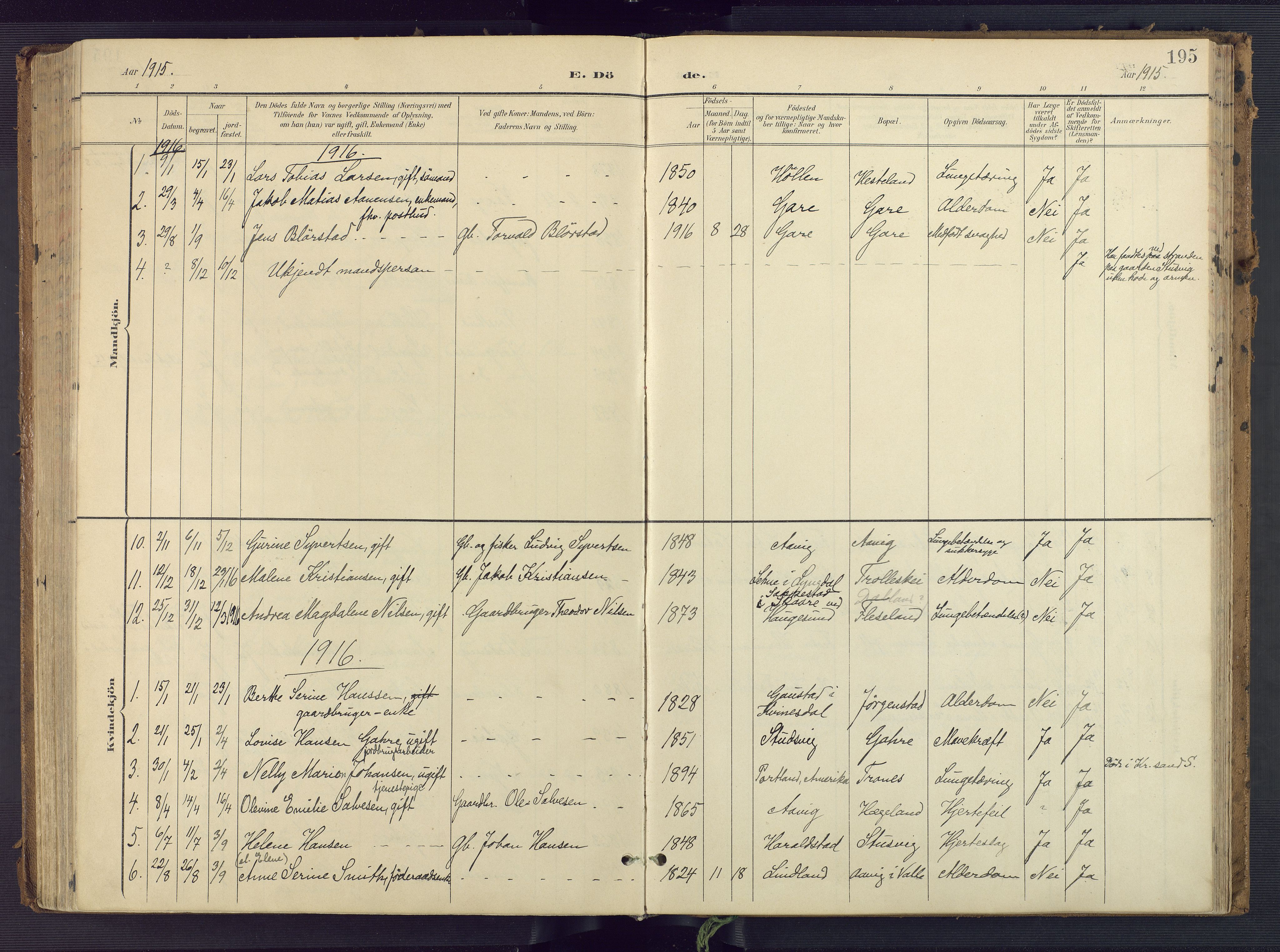 Sør-Audnedal sokneprestkontor, AV/SAK-1111-0039/F/Fa/Faa/L0005: Ministerialbok nr. A 5, 1900-1923, s. 195