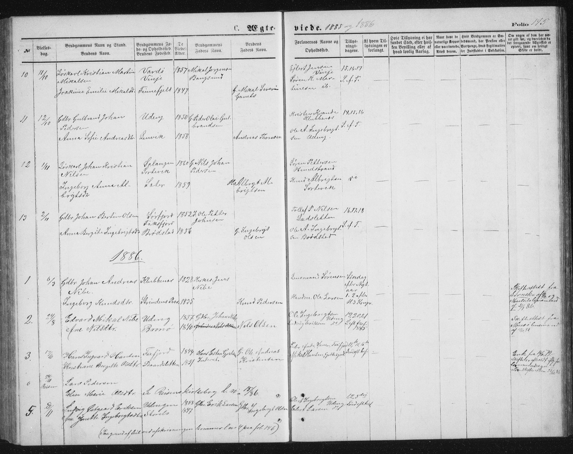 Tranøy sokneprestkontor, SATØ/S-1313/I/Ia/Iab/L0013klokker: Klokkerbok nr. 13, 1874-1896, s. 145