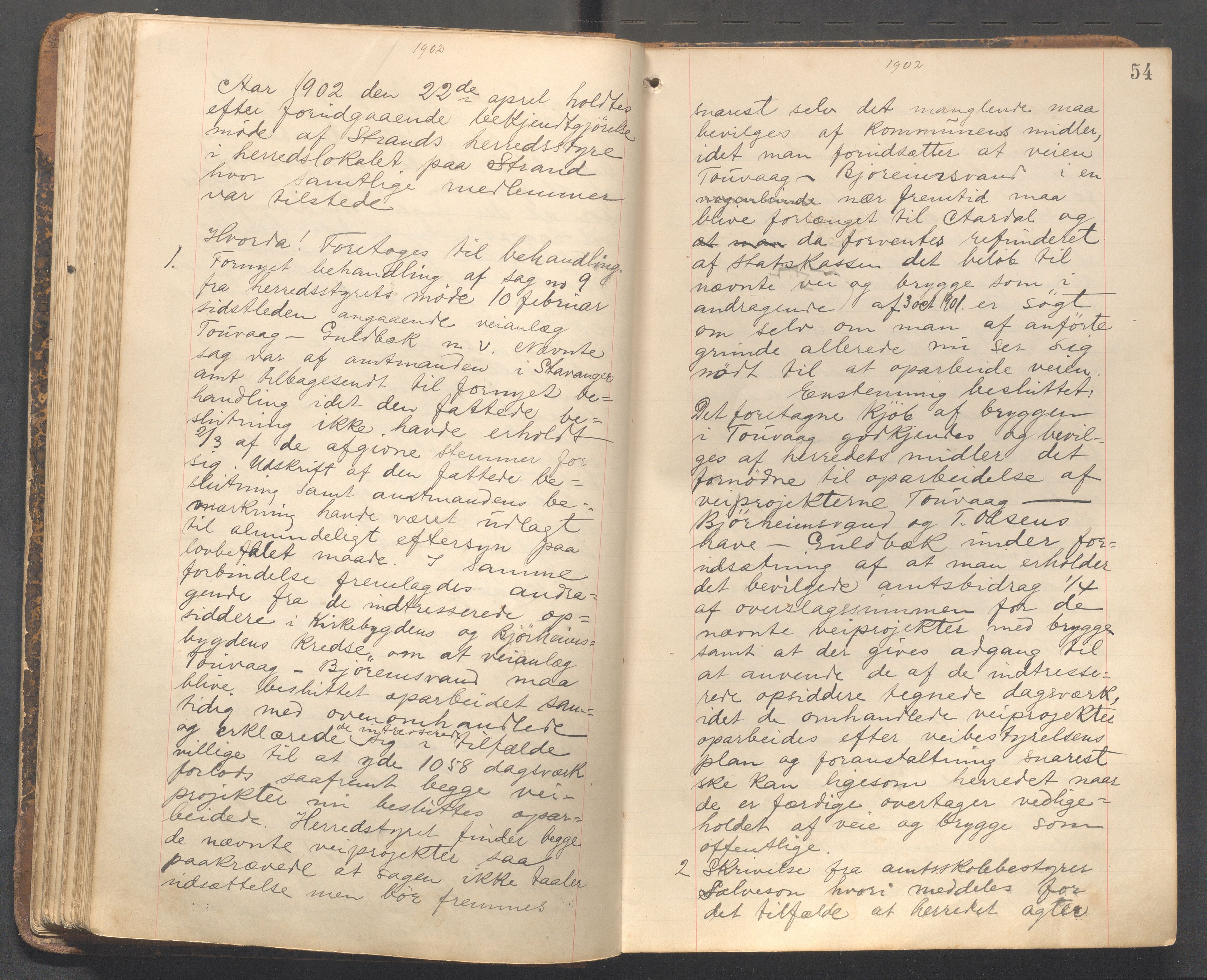 Strand kommune - Formannskapet/Rådmannskontoret, IKAR/A-104/A/Aa/Aaa/L0003: Møtebok, 1900-1912, s. 54