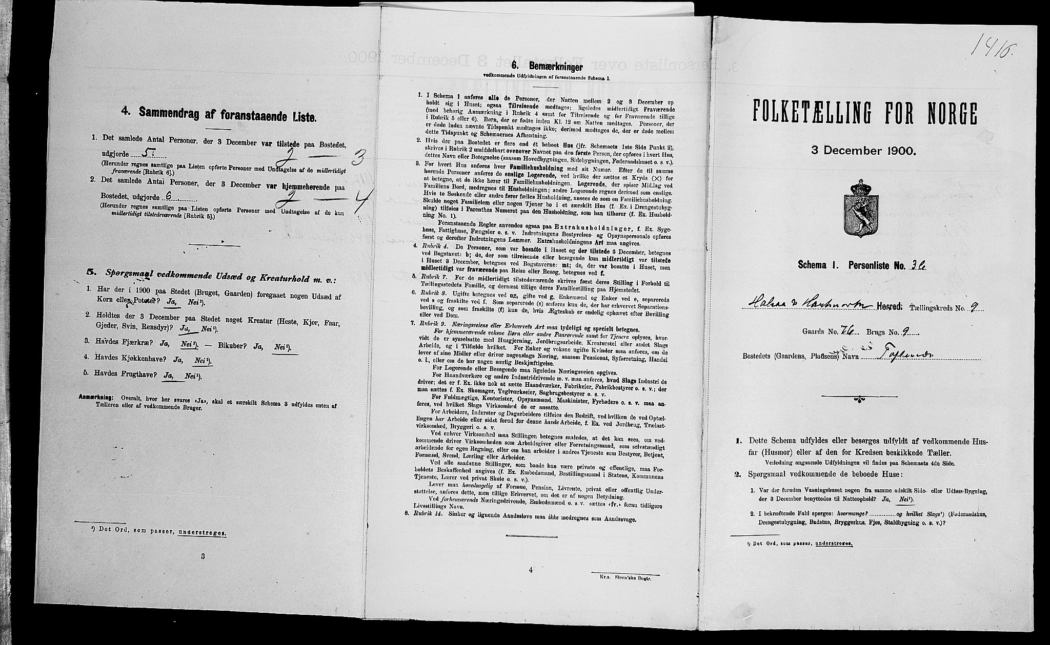 SAK, Folketelling 1900 for 1019 Halse og Harkmark herred, 1900, s. 1098