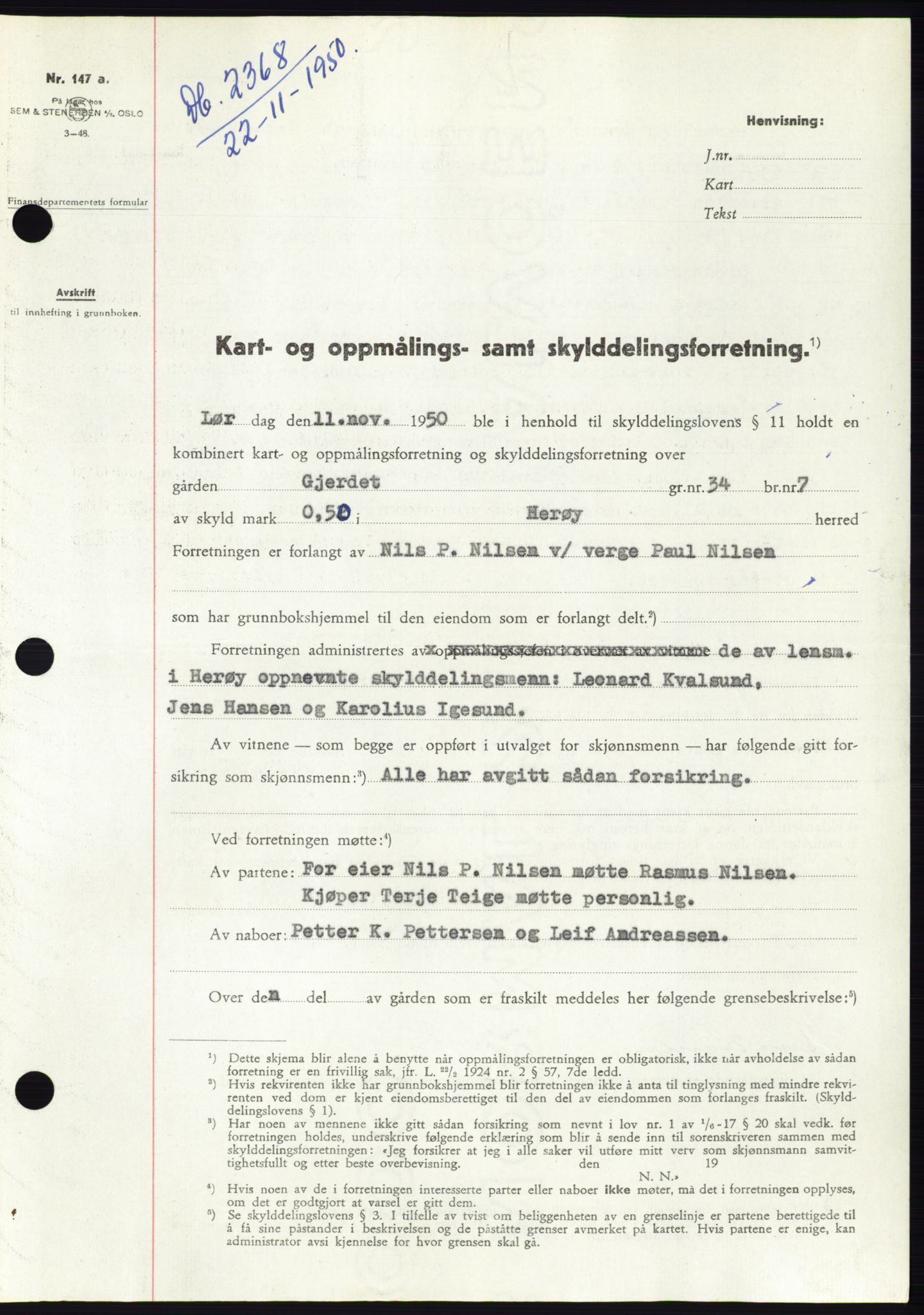 Søre Sunnmøre sorenskriveri, SAT/A-4122/1/2/2C/L0088: Pantebok nr. 14A, 1950-1951, Dagboknr: 2368/1950