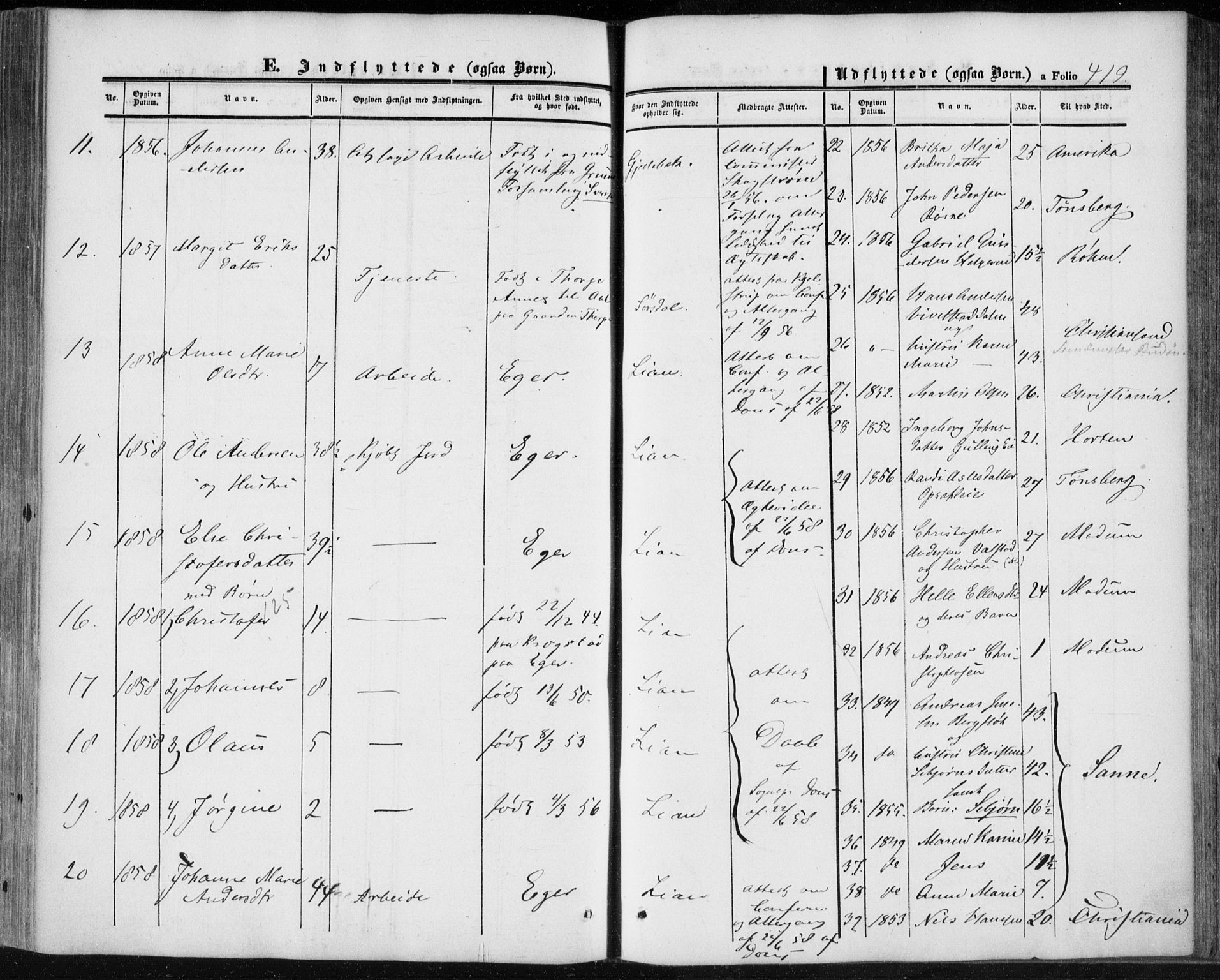 Lier kirkebøker, AV/SAKO-A-230/F/Fa/L0012: Ministerialbok nr. I 12, 1854-1864, s. 419