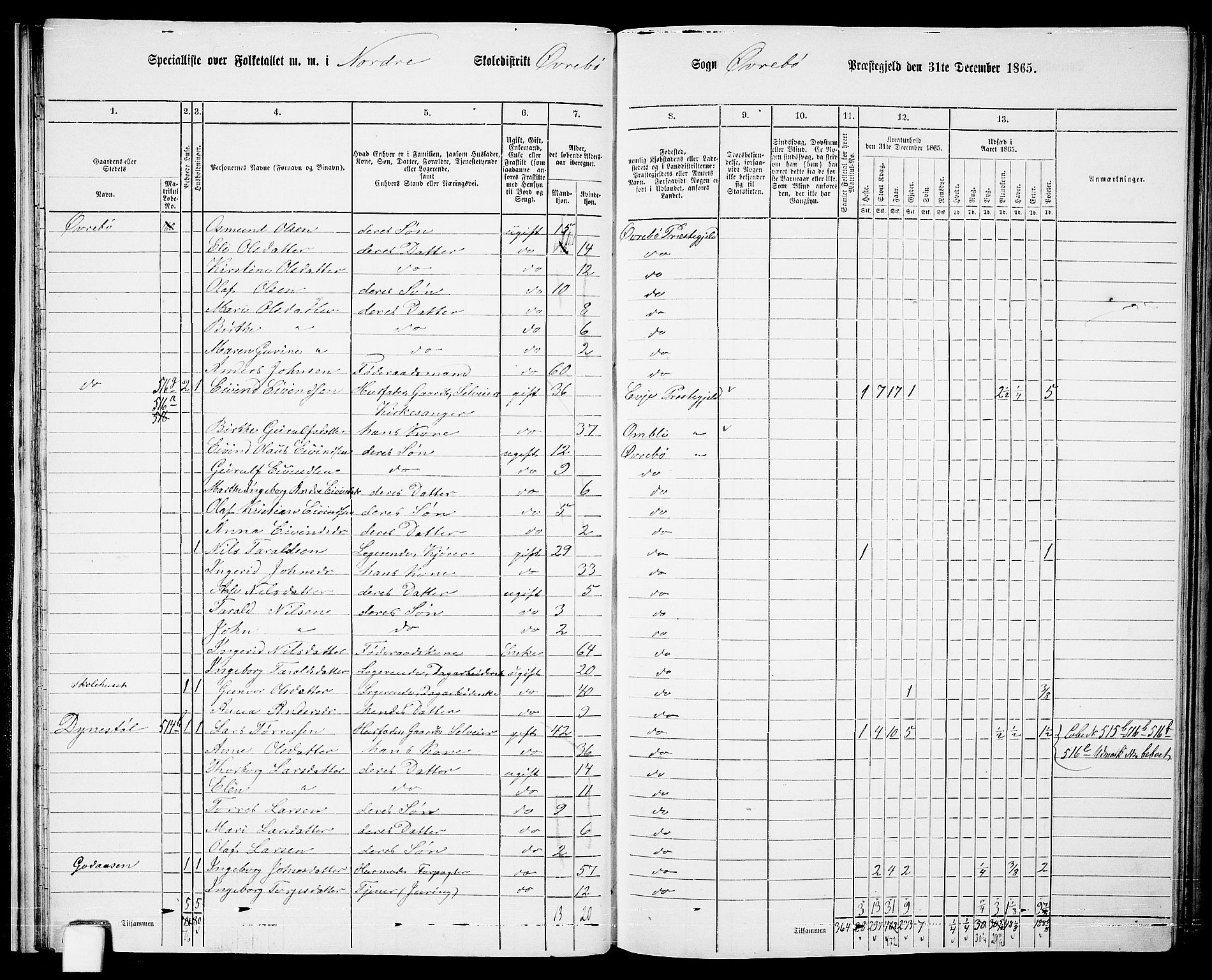 RA, Folketelling 1865 for 1016P Øvrebø prestegjeld, 1865, s. 28