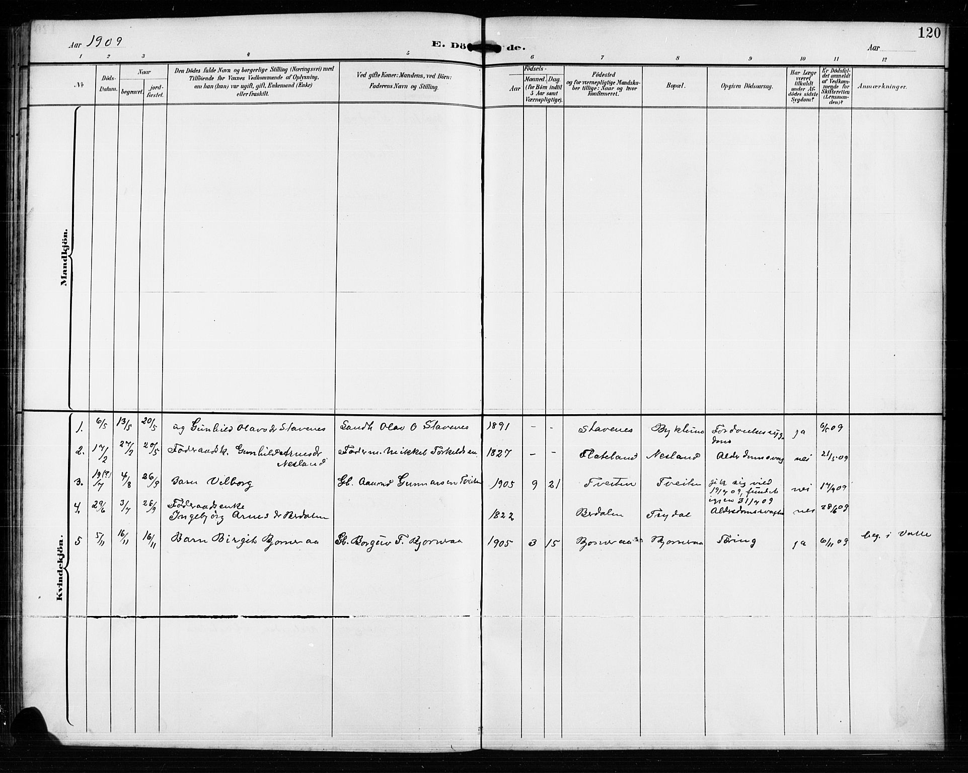 Valle sokneprestkontor, SAK/1111-0044/F/Fb/Fba/L0003: Klokkerbok nr. B 3, 1895-1916, s. 120