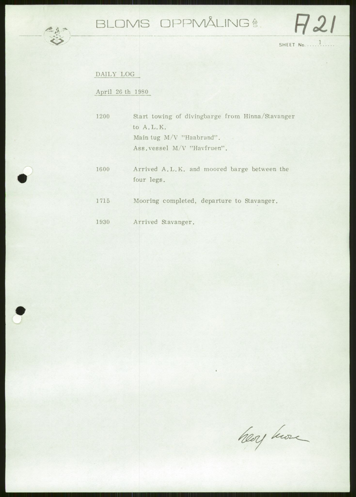 Justisdepartementet, Granskningskommisjonen ved Alexander Kielland-ulykken 27.3.1980, AV/RA-S-1165/D/L0006: A Alexander L. Kielland (Doku.liste + A3-A6, A11-A13, A18-A20-A21, A23, A31 av 31)/Dykkerjournaler, 1980-1981, s. 140