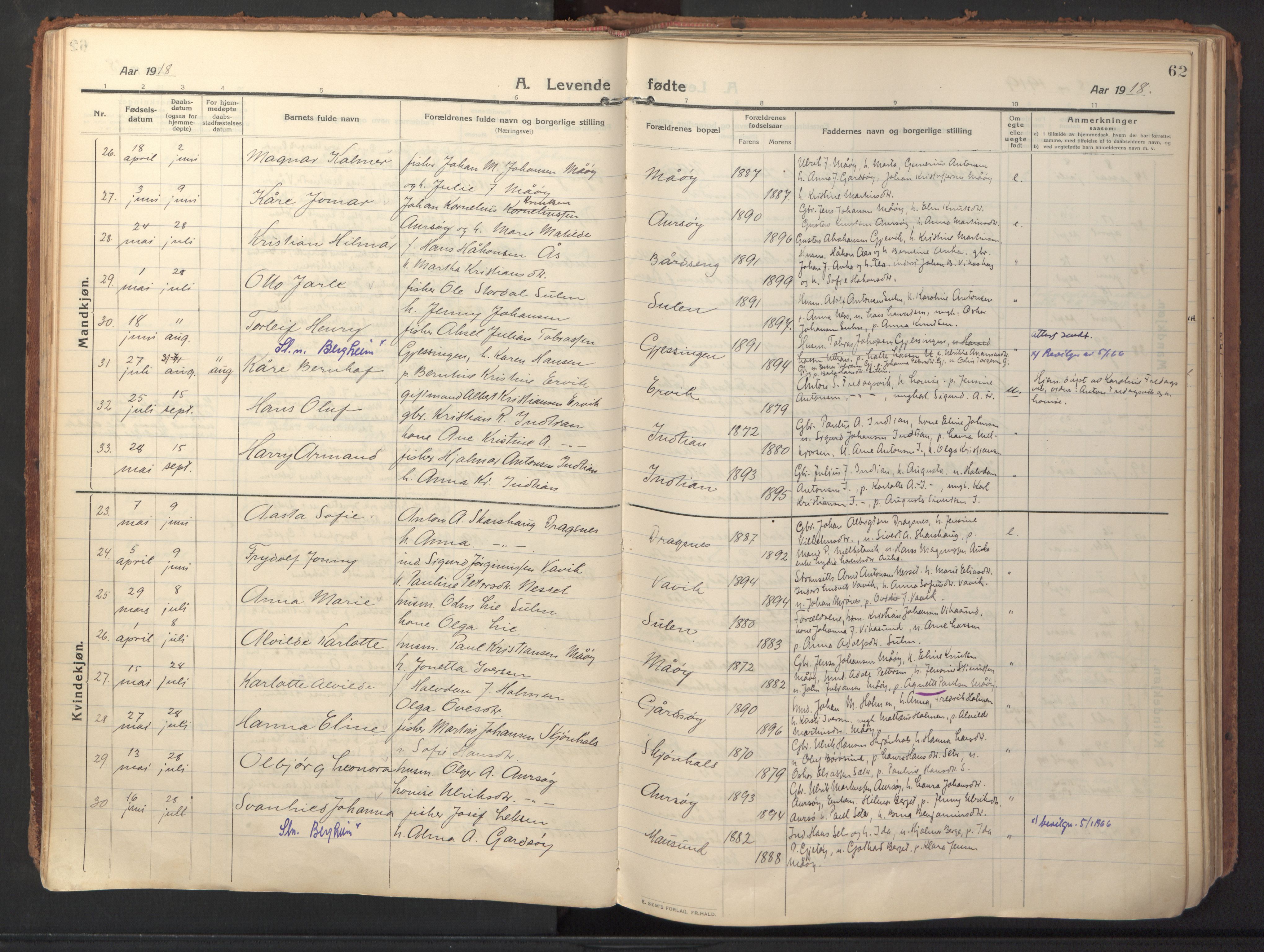 Ministerialprotokoller, klokkerbøker og fødselsregistre - Sør-Trøndelag, SAT/A-1456/640/L0581: Ministerialbok nr. 640A06, 1910-1924, s. 62