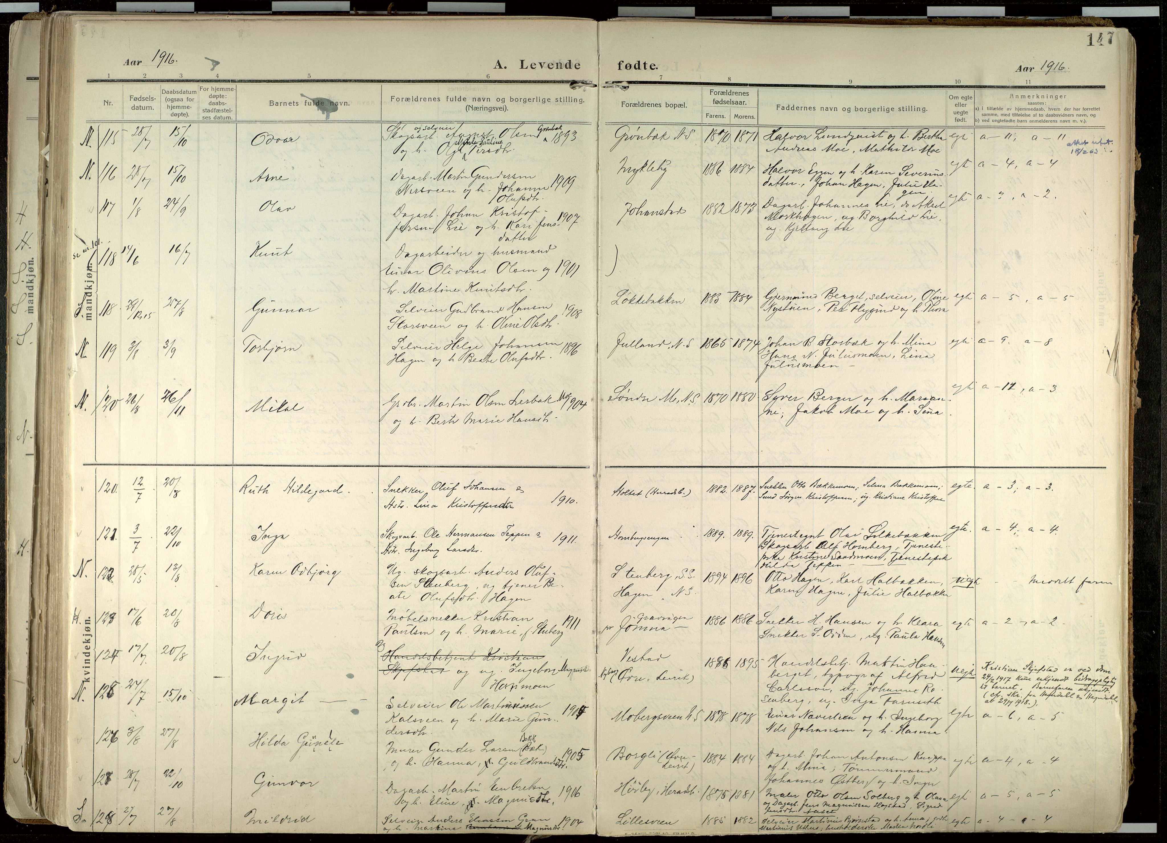 Elverum prestekontor, AV/SAH-PREST-044/H/Ha/Haa/L0020: Ministerialbok nr. 20, 1909-1921, s. 147