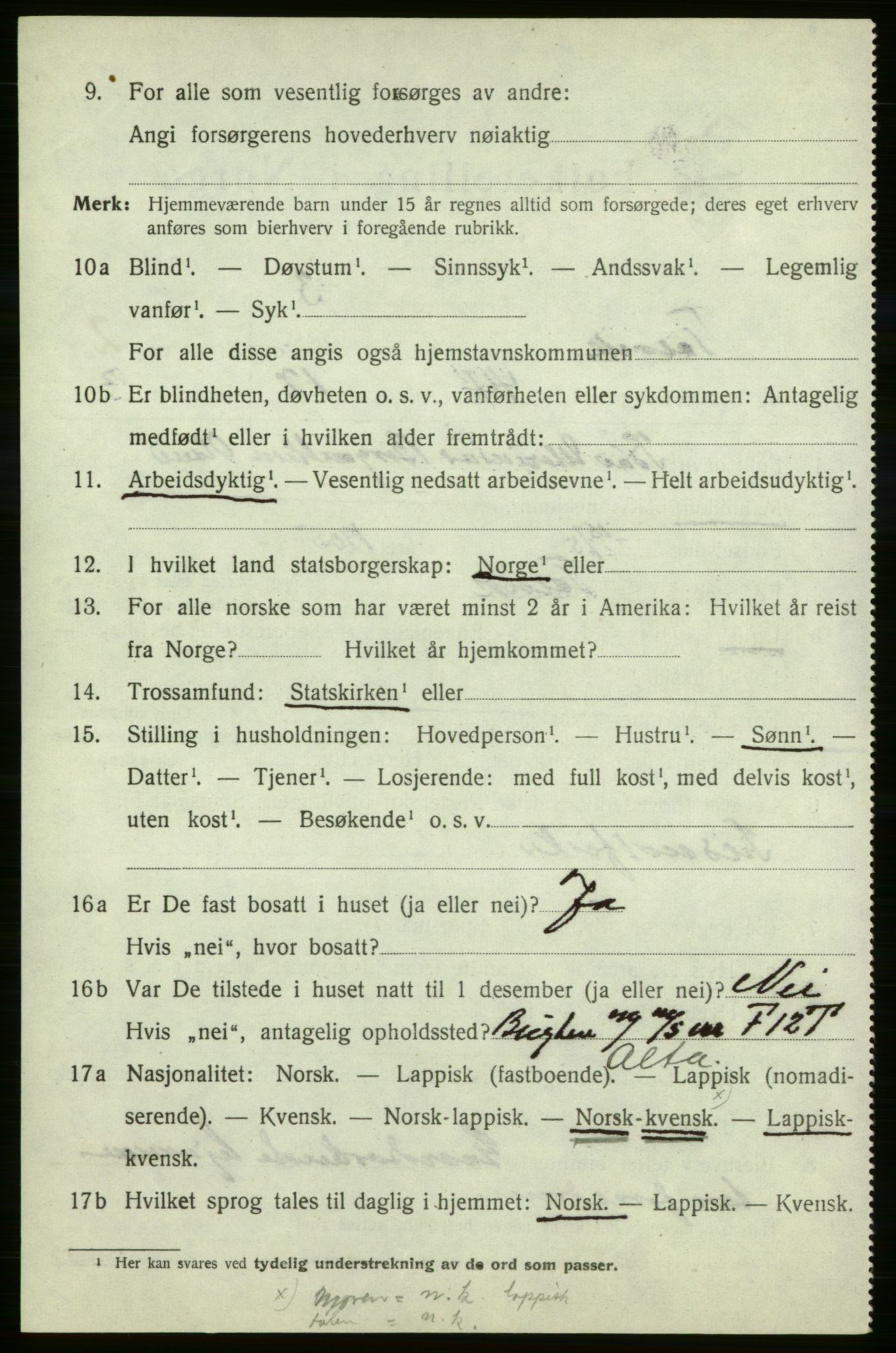 SATØ, Folketelling 1920 for 2013 Talvik herred, 1920, s. 2167