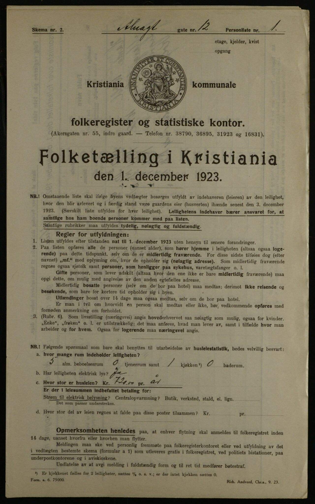 OBA, Kommunal folketelling 1.12.1923 for Kristiania, 1923, s. 1445