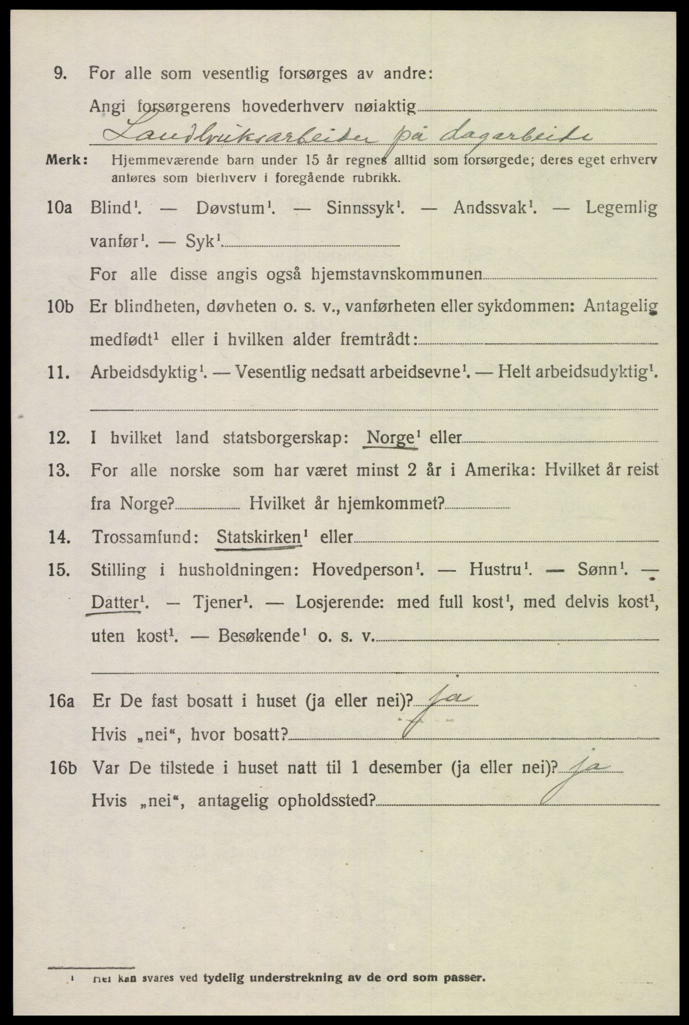 SAK, Folketelling 1920 for 1029 Sør-Audnedal herred, 1920, s. 1622