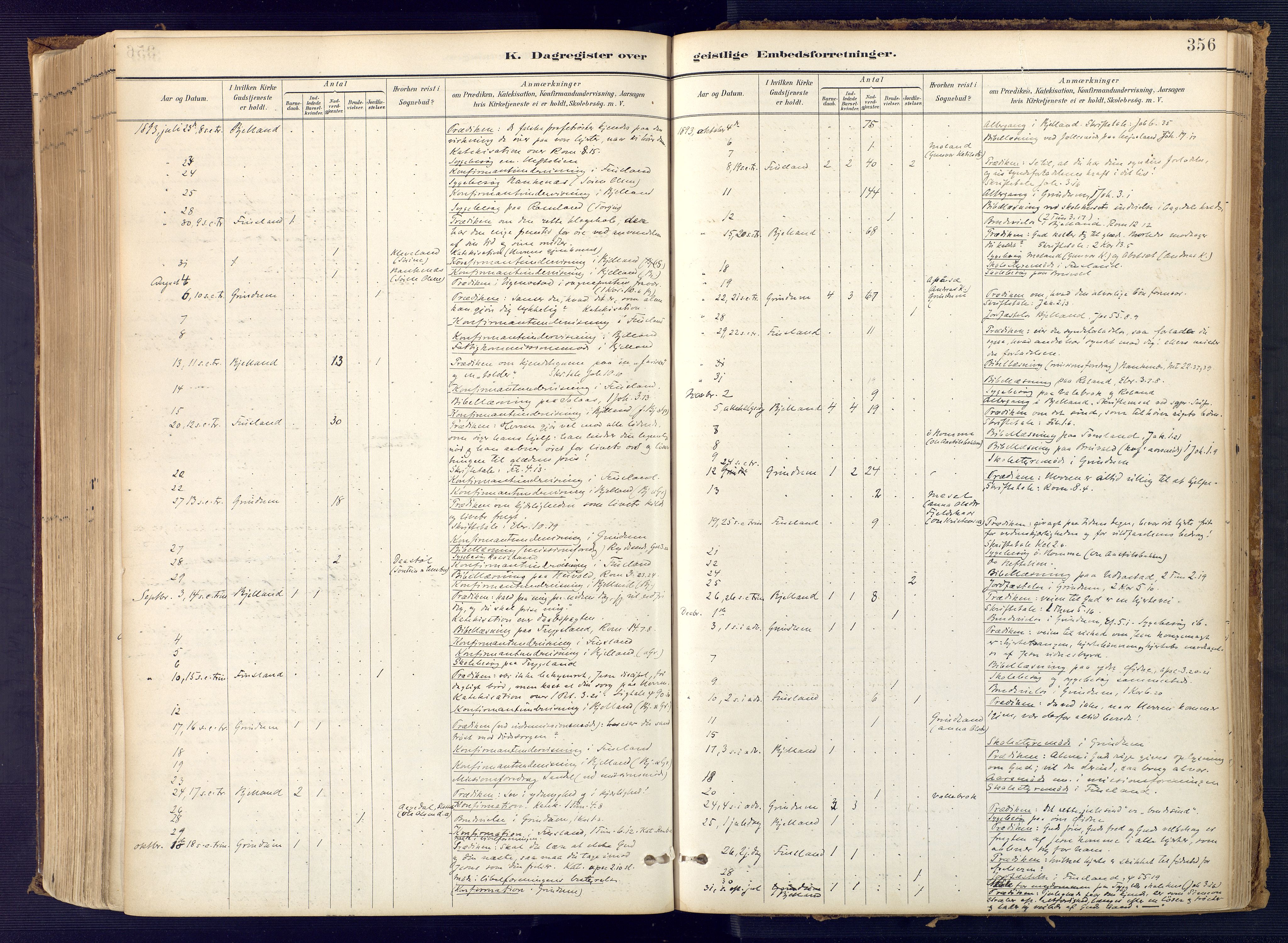 Bjelland sokneprestkontor, SAK/1111-0005/F/Fa/Faa/L0004: Ministerialbok nr. A 4, 1887-1923, s. 356