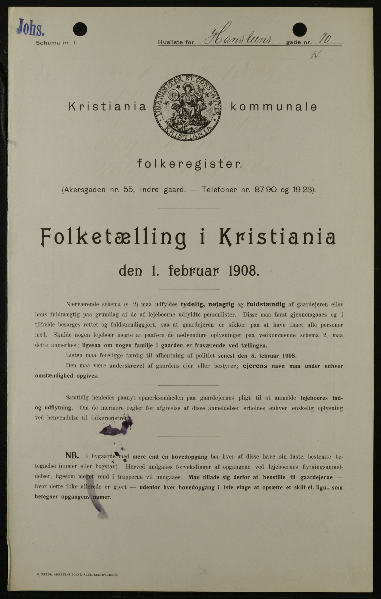 OBA, Kommunal folketelling 1.2.1908 for Kristiania kjøpstad, 1908, s. 31486