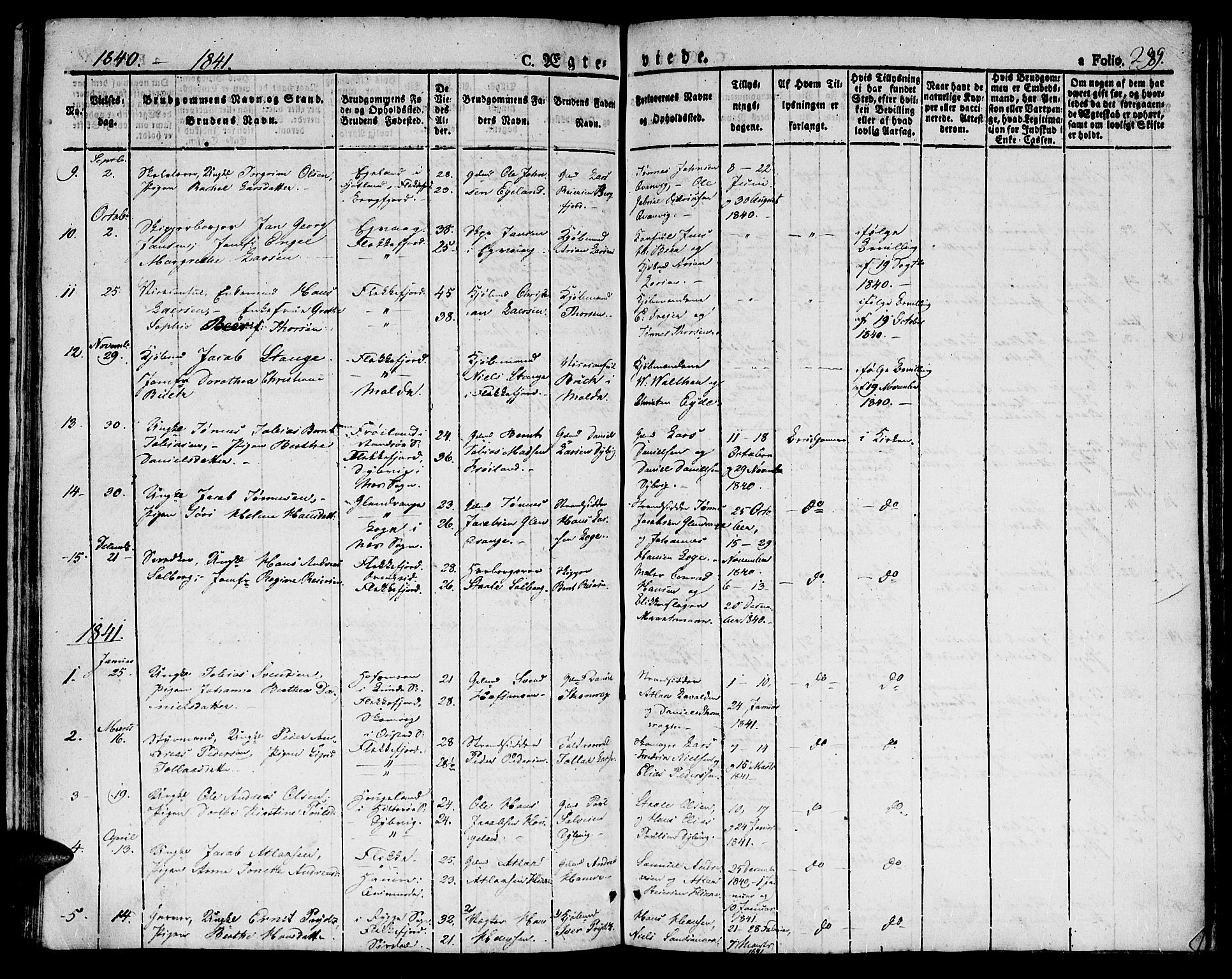 Flekkefjord sokneprestkontor, SAK/1111-0012/F/Fb/Fbc/L0004: Klokkerbok nr. B 4, 1827-1846, s. 289