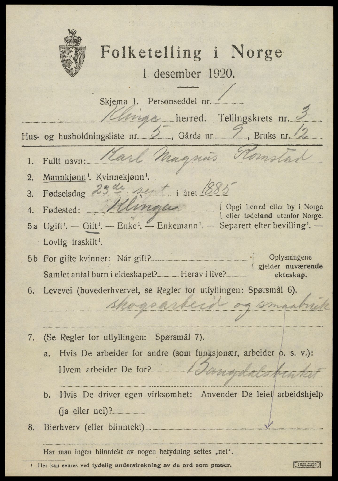 SAT, Folketelling 1920 for 1746 Klinga herred, 1920, s. 2129