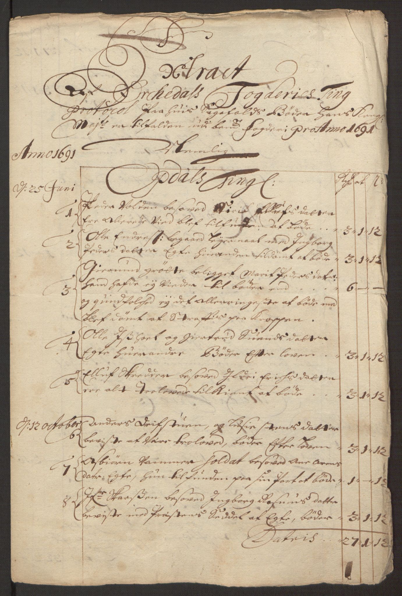 Rentekammeret inntil 1814, Reviderte regnskaper, Fogderegnskap, RA/EA-4092/R58/L3937: Fogderegnskap Orkdal, 1691-1692, s. 136