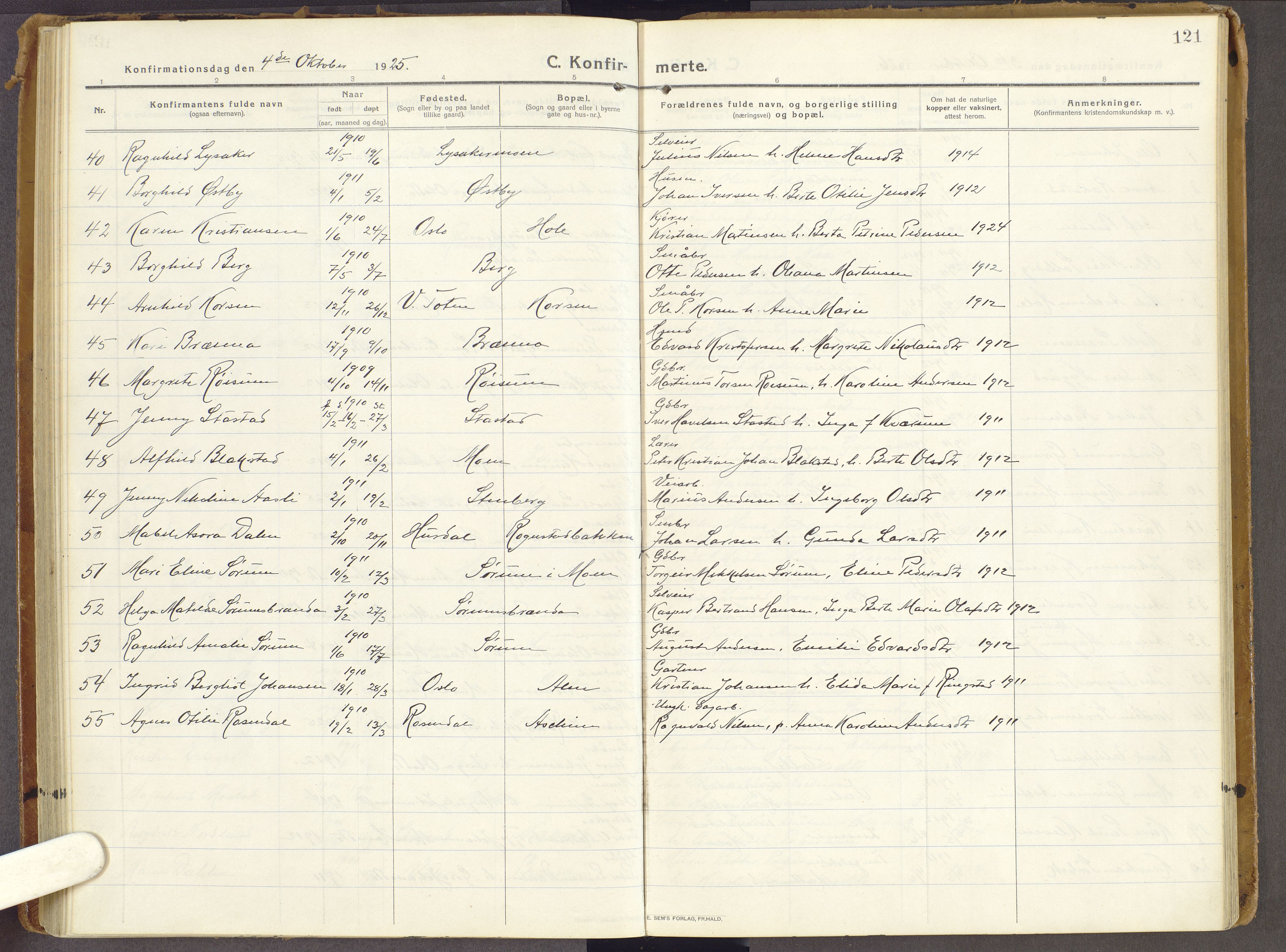 Brandbu prestekontor, AV/SAH-PREST-114/H/Ha/Haa/L0003: Ministerialbok nr. 3, 1914-1928, s. 121