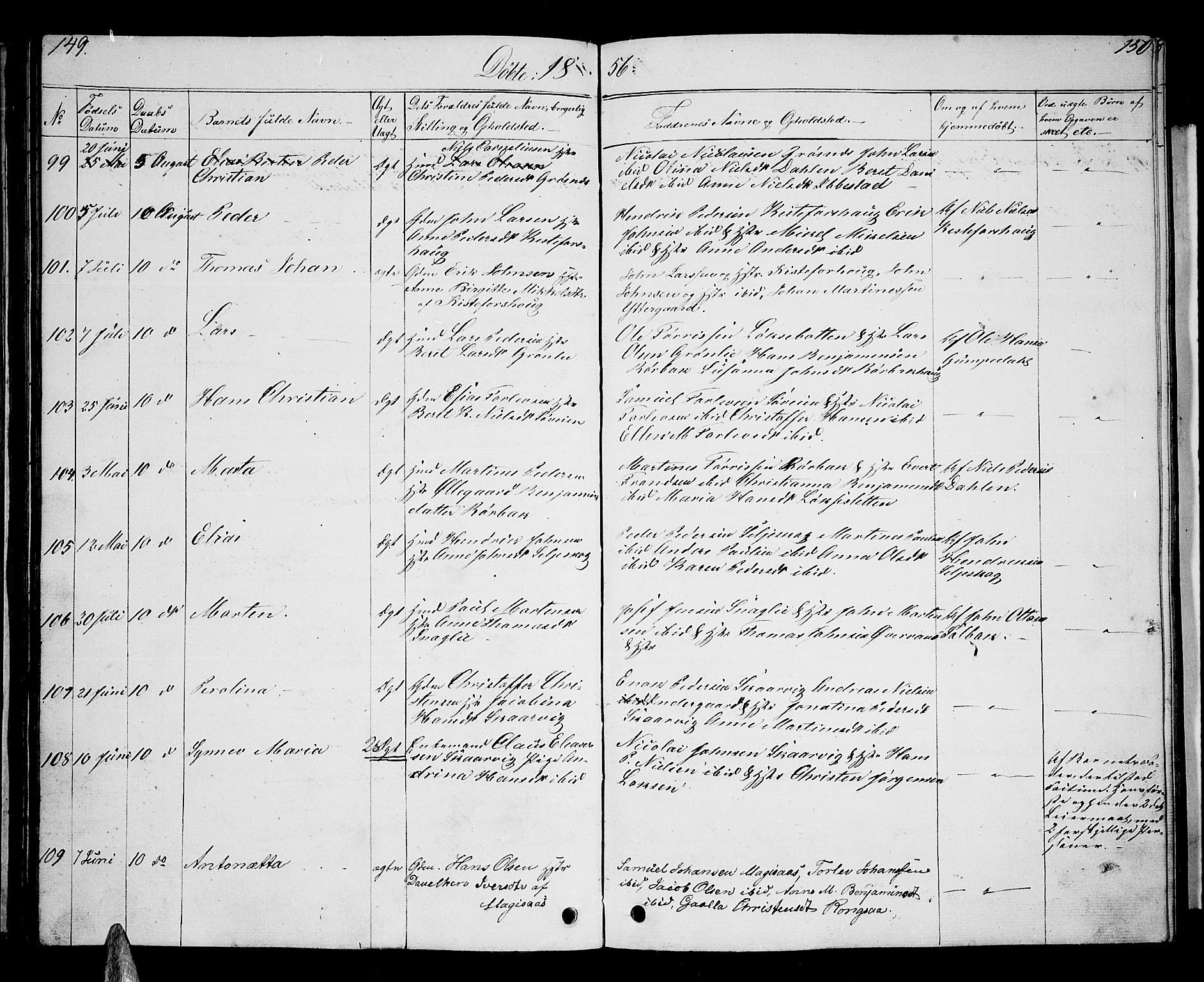 Ibestad sokneprestembete, AV/SATØ-S-0077/H/Ha/Hab/L0004klokker: Klokkerbok nr. 4, 1852-1860, s. 149-150