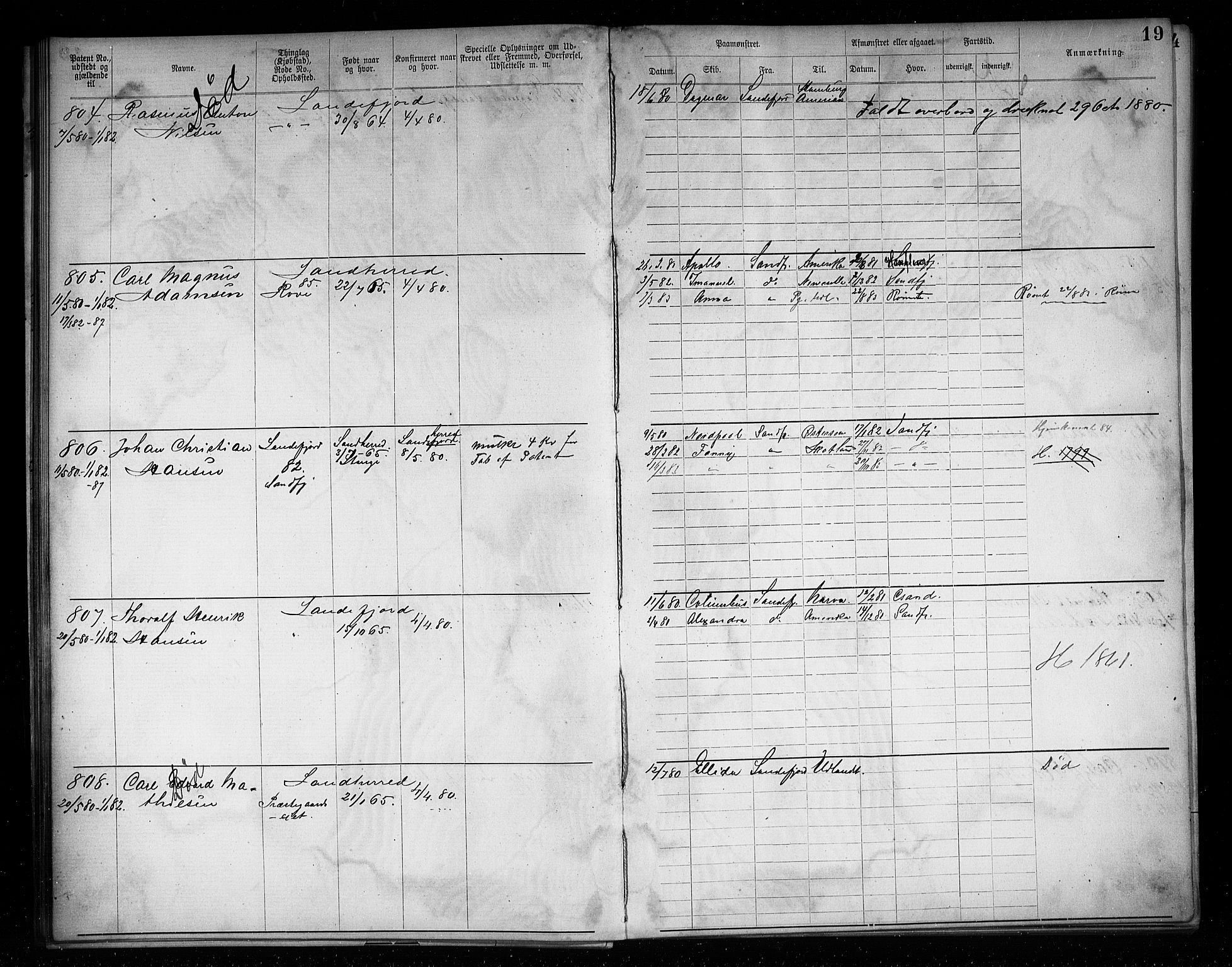 Sandefjord innrulleringskontor, AV/SAKO-A-788/F/Fa/L0004: Annotasjonsrulle, 1879-1889, s. 21