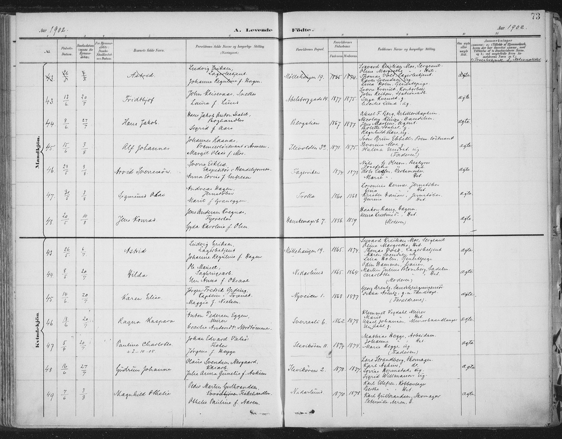 Ministerialprotokoller, klokkerbøker og fødselsregistre - Sør-Trøndelag, SAT/A-1456/603/L0167: Ministerialbok nr. 603A06, 1896-1932, s. 73
