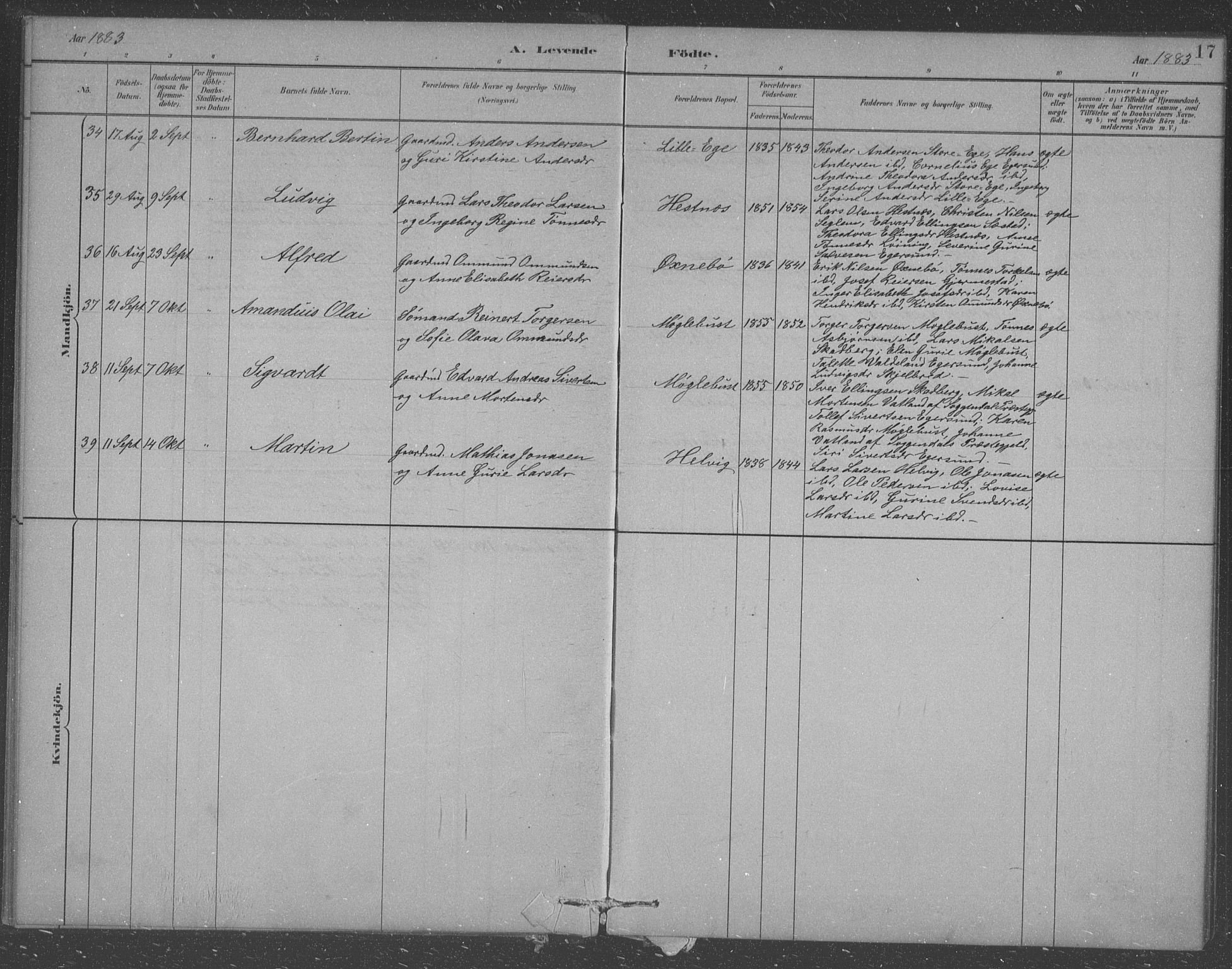 Eigersund sokneprestkontor, AV/SAST-A-101807/S09/L0007: Klokkerbok nr. B 7, 1882-1892, s. 17