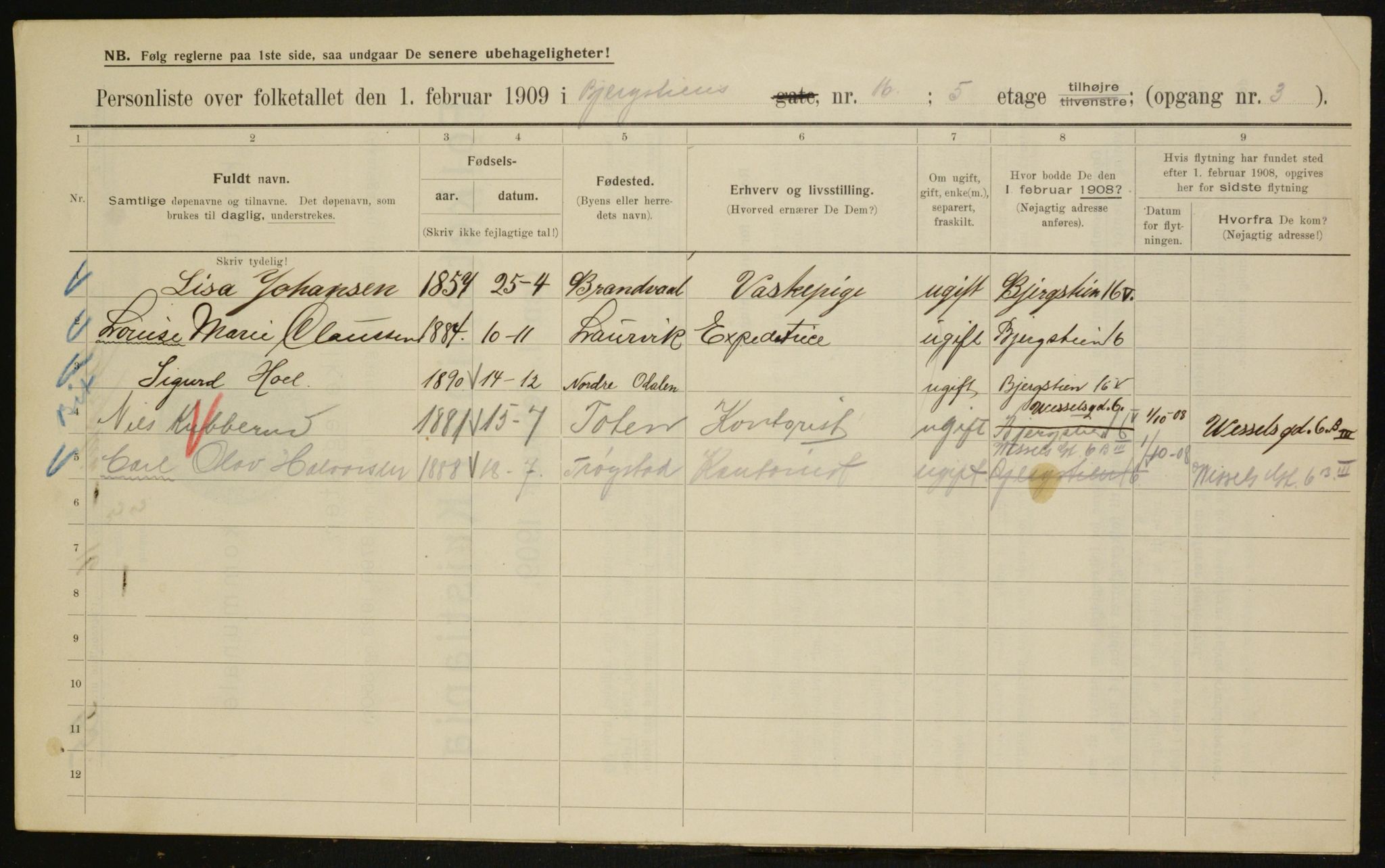 OBA, Kommunal folketelling 1.2.1909 for Kristiania kjøpstad, 1909, s. 4207