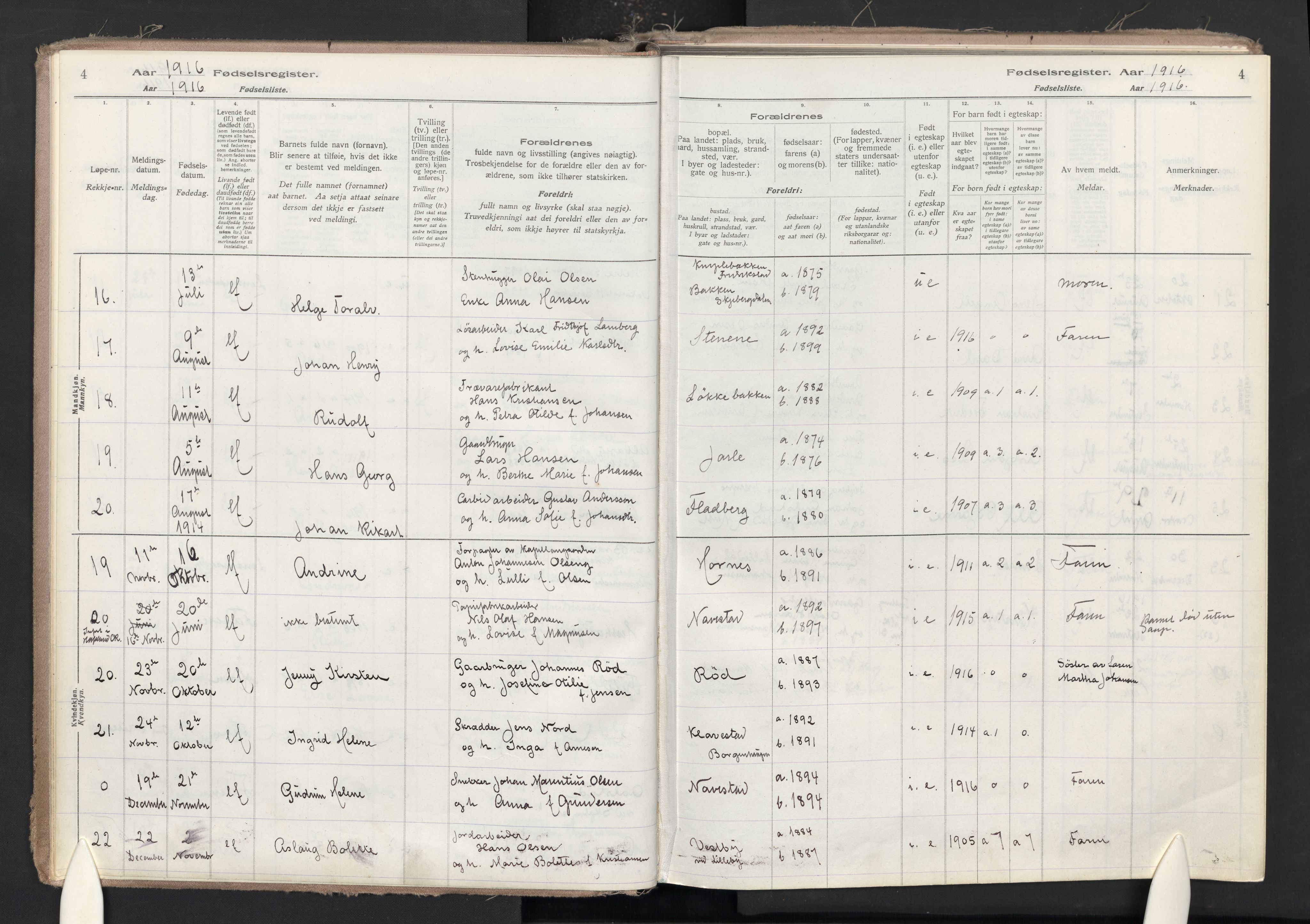 Skjeberg prestekontor Kirkebøker, SAO/A-10923/J/Ja/L0001: Fødselsregister nr. I 1, 1916-1945, s. 4