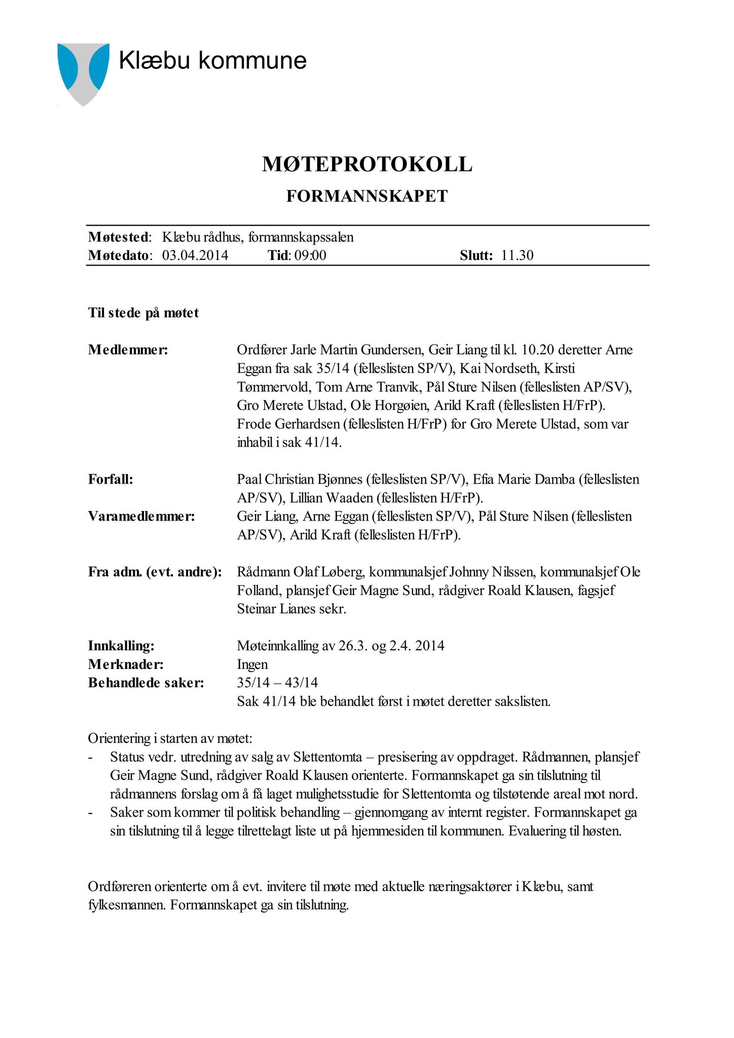 Klæbu Kommune, TRKO/KK/02-FS/L007: Formannsskapet - Møtedokumenter, 2014, s. 1432