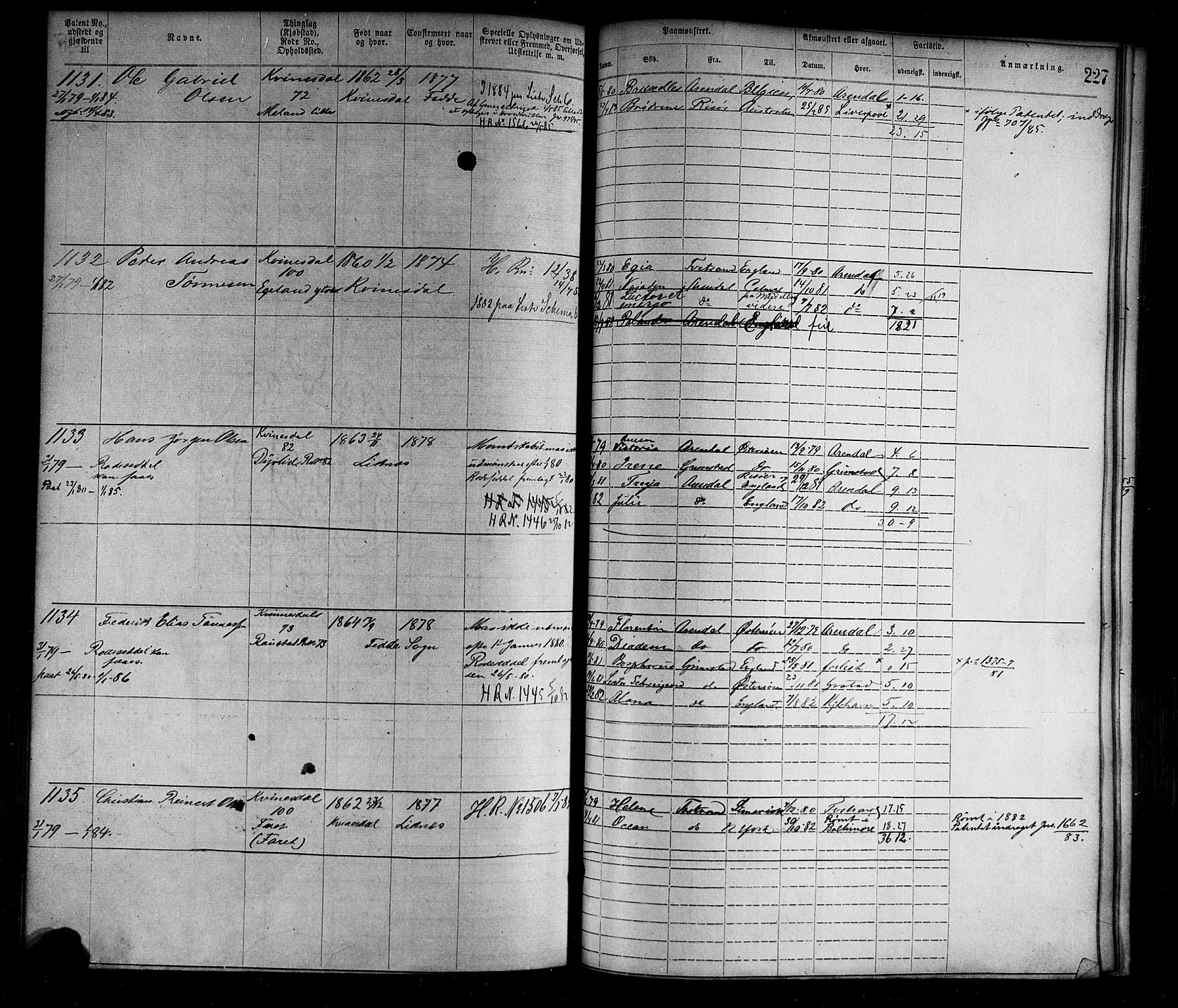 Flekkefjord mønstringskrets, AV/SAK-2031-0018/F/Fa/L0002: Annotasjonsrulle nr 1-1920 med register, N-2, 1870-1891, s. 253