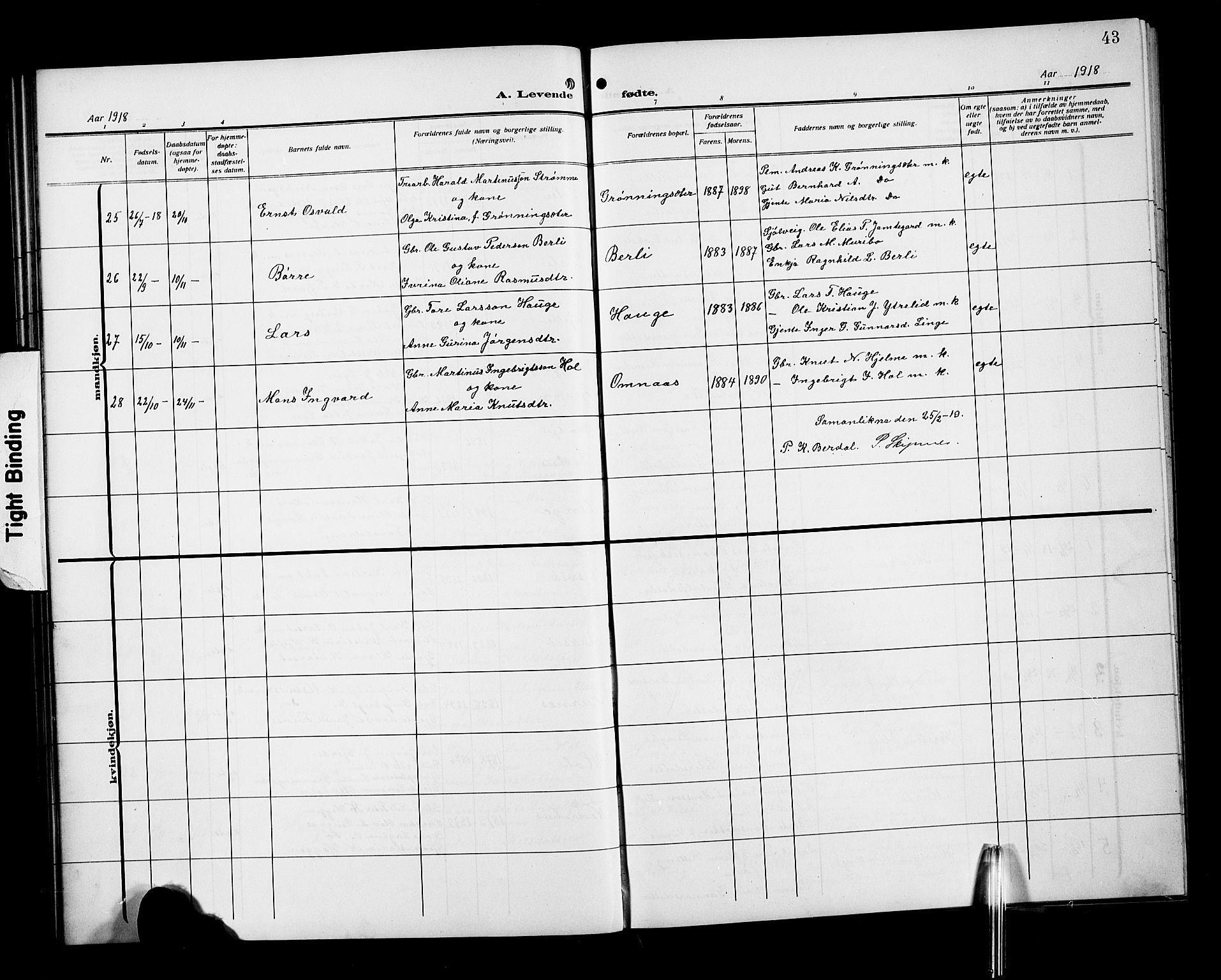 Ministerialprotokoller, klokkerbøker og fødselsregistre - Møre og Romsdal, AV/SAT-A-1454/519/L0265: Klokkerbok nr. 519C06, 1911-1921, s. 43