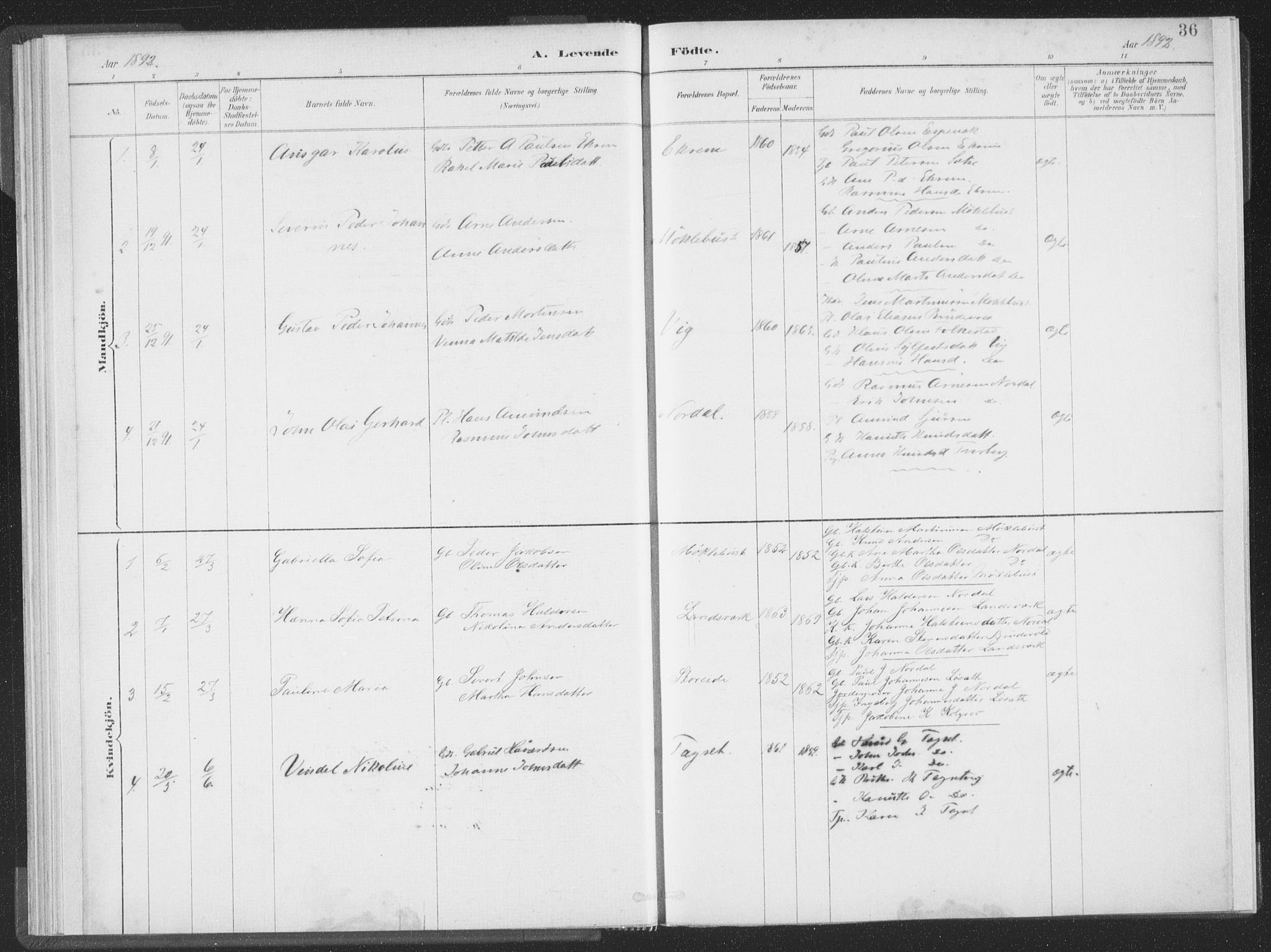 Ministerialprotokoller, klokkerbøker og fødselsregistre - Møre og Romsdal, SAT/A-1454/502/L0025: Ministerialbok nr. 502A03, 1885-1909, s. 36