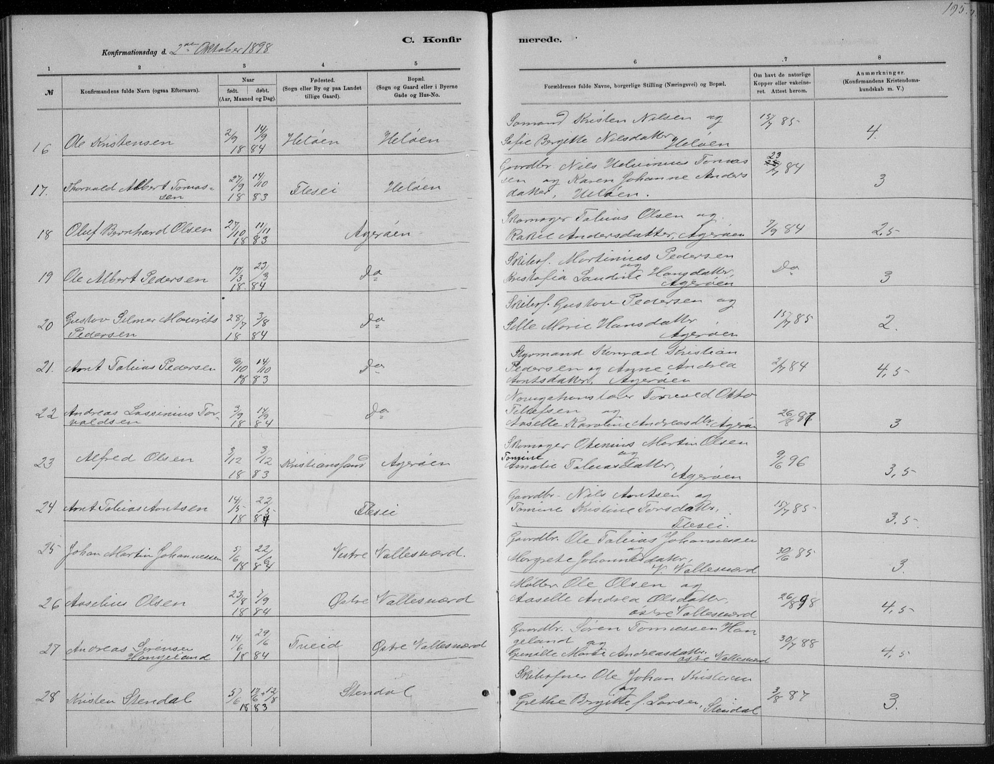 Høvåg sokneprestkontor, AV/SAK-1111-0025/F/Fb/L0004: Klokkerbok nr. B 4, 1883-1898, s. 195