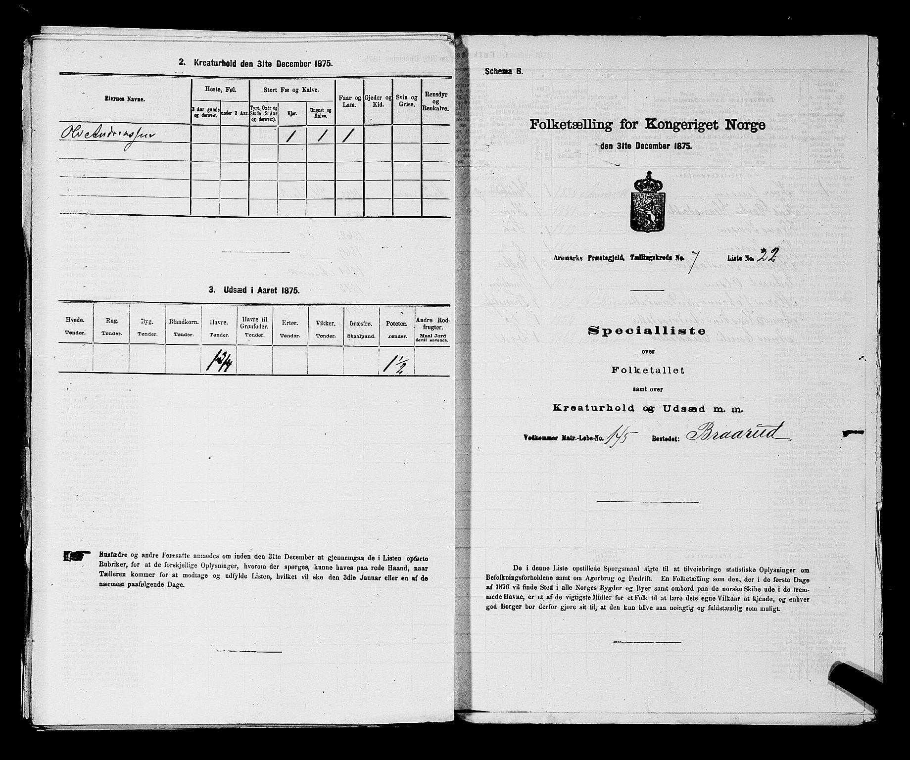 RA, Folketelling 1875 for 0118P Aremark prestegjeld, 1875, s. 1015