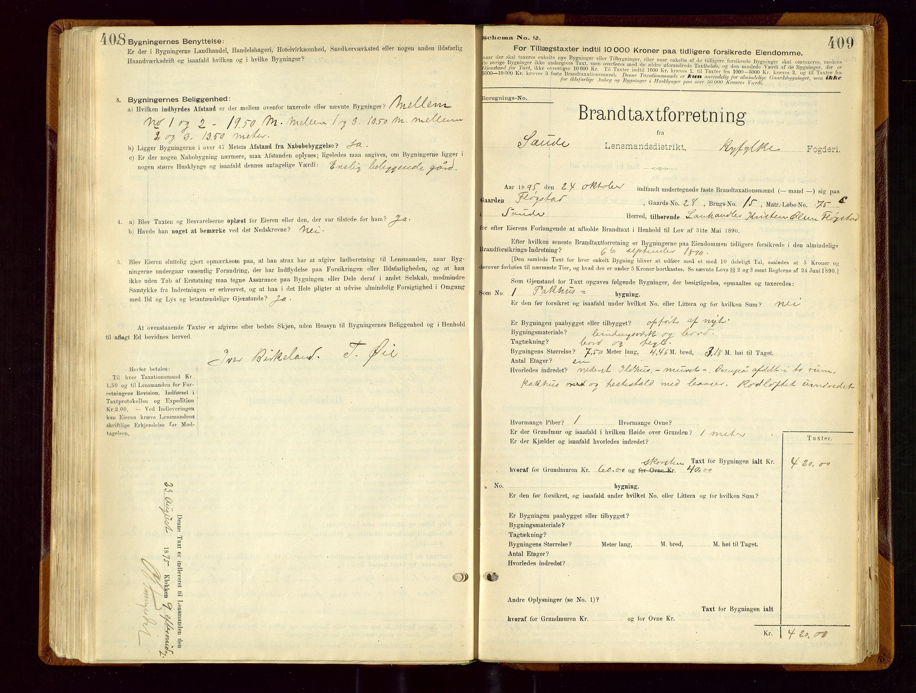 Sauda lensmannskontor, AV/SAST-A-100177/Gob/L0001: Branntakstprotokoll - skjematakst, 1894-1914, s. 408-409