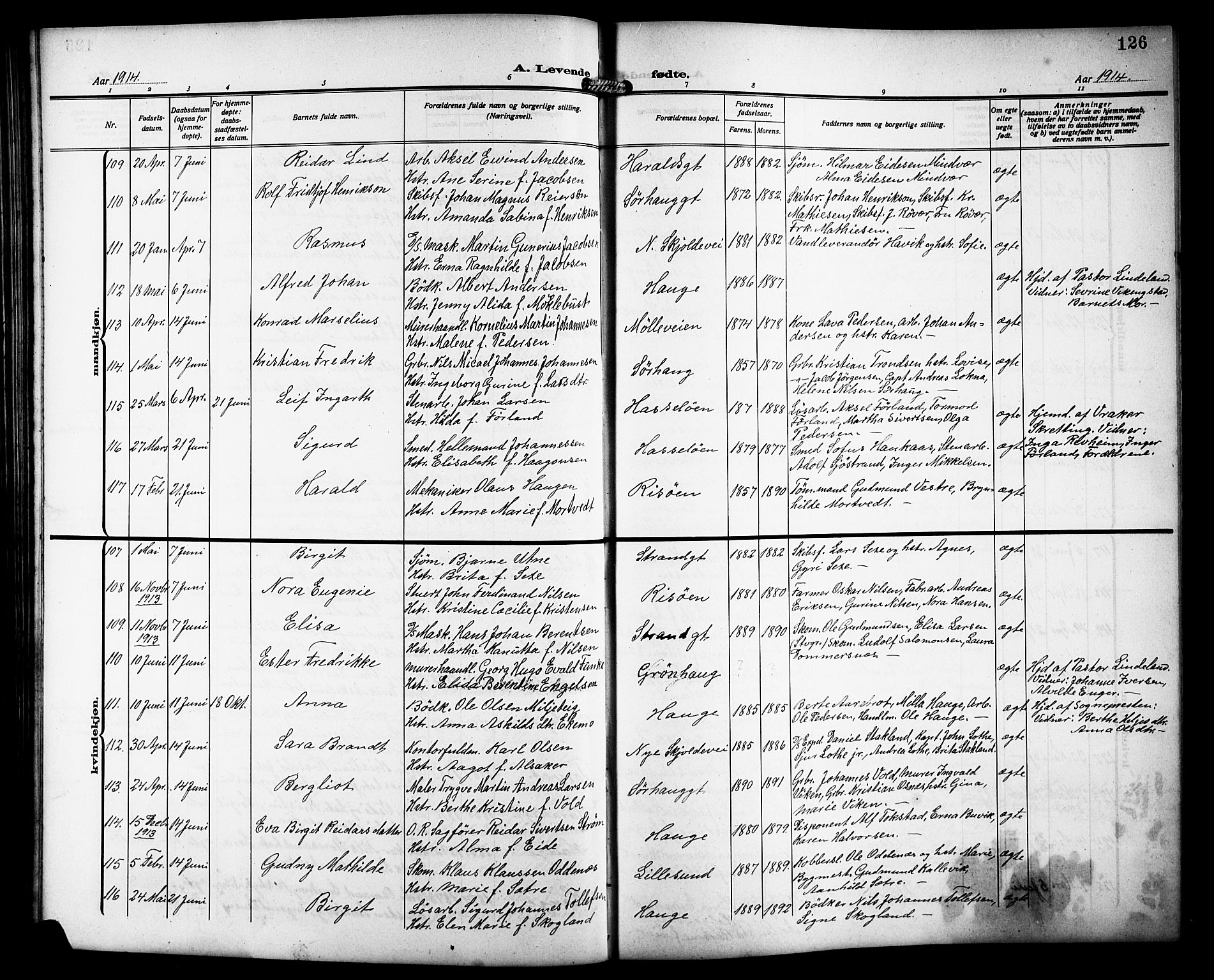 Haugesund sokneprestkontor, AV/SAST-A -101863/H/Ha/Hab/L0007: Klokkerbok nr. B 7, 1909-1920, s. 126