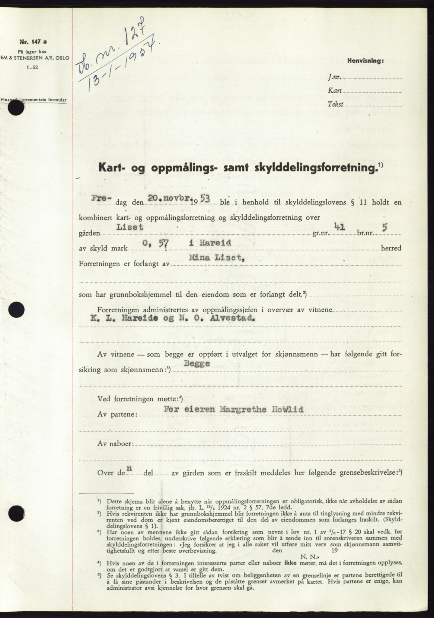 Søre Sunnmøre sorenskriveri, SAT/A-4122/1/2/2C/L0096: Pantebok nr. 22A, 1953-1954, Dagboknr: 127/1954