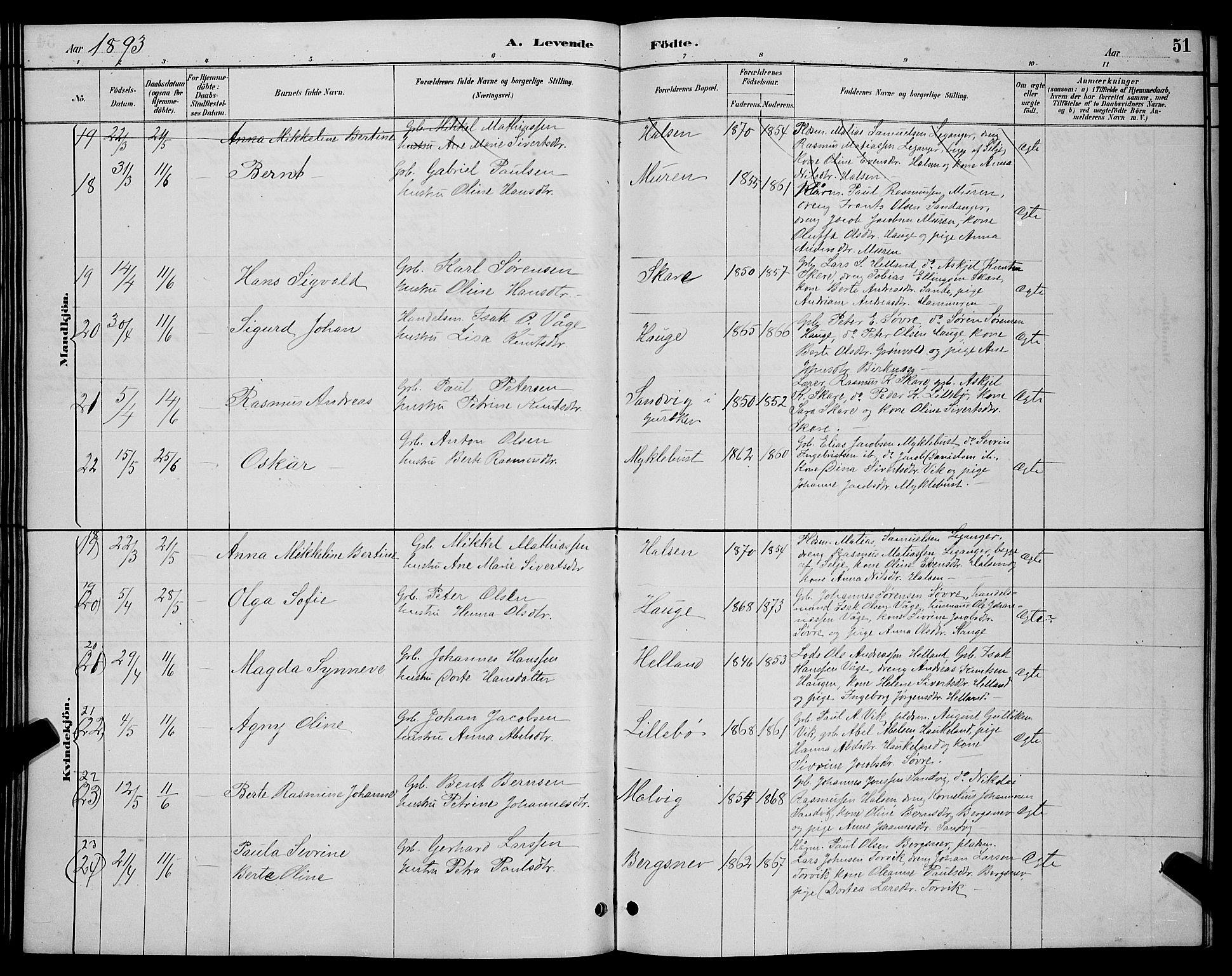 Ministerialprotokoller, klokkerbøker og fødselsregistre - Møre og Romsdal, AV/SAT-A-1454/503/L0048: Klokkerbok nr. 503C03, 1885-1893, s. 51