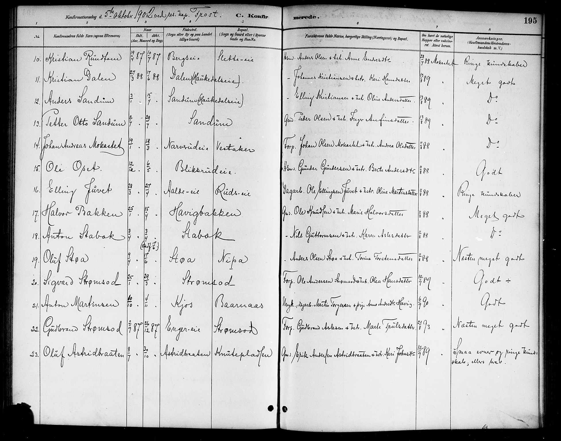 Lunder kirkebøker, AV/SAKO-A-629/G/Ga/L0004: Klokkerbok nr. I 4, 1889-1917, s. 195