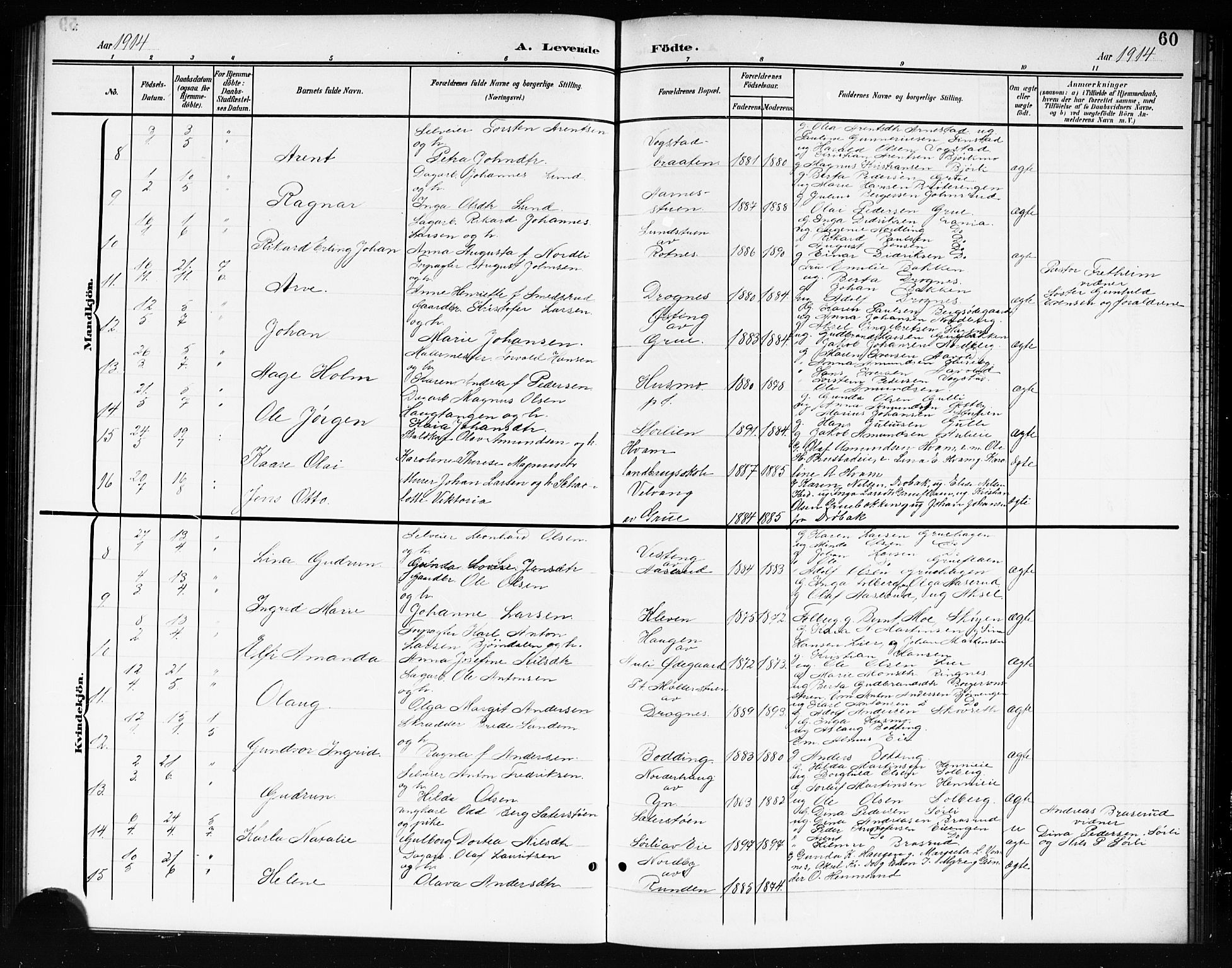 Nes prestekontor Kirkebøker, AV/SAO-A-10410/G/Gc/L0001: Klokkerbok nr. III 1, 1901-1917, s. 60