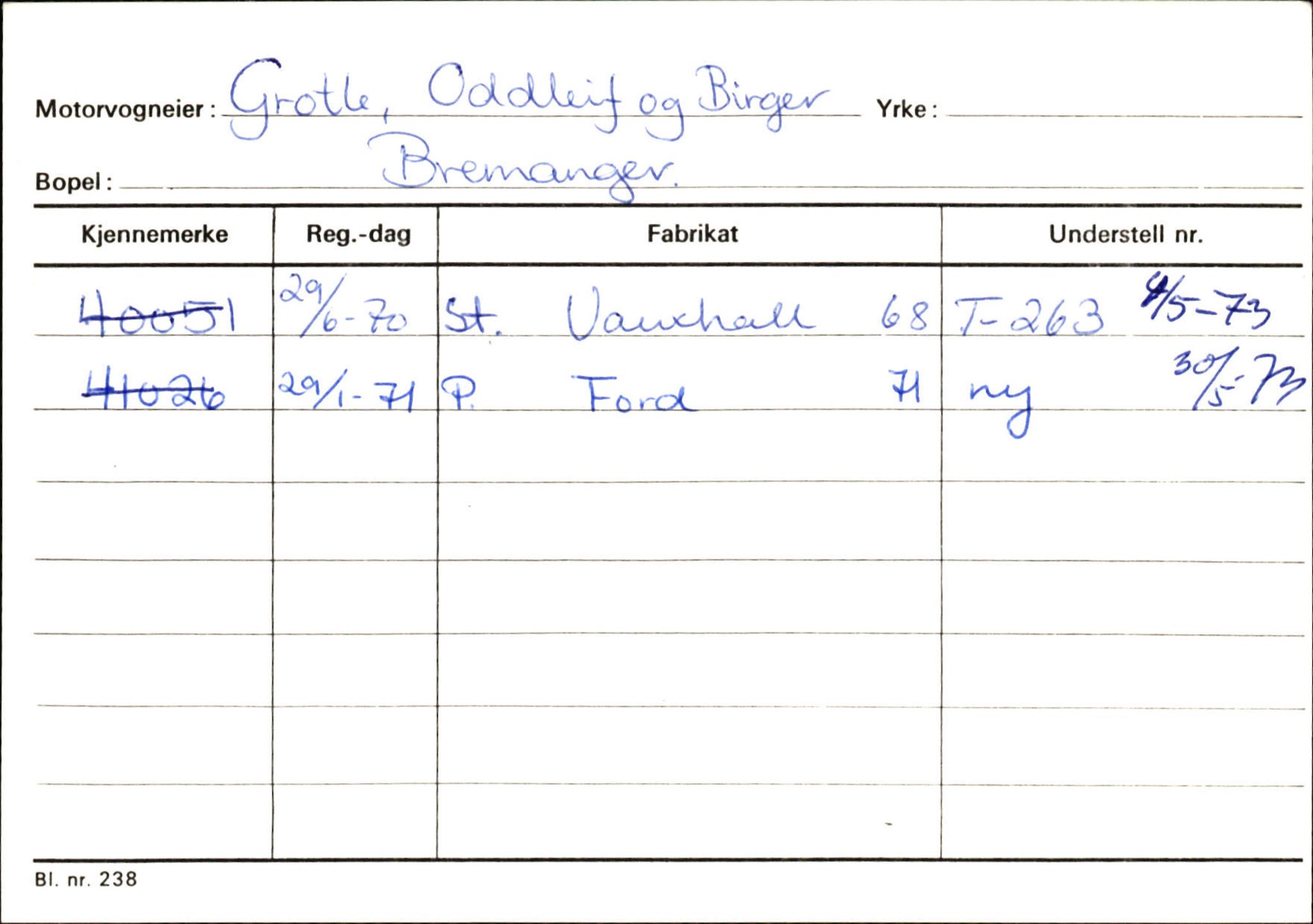 Statens vegvesen, Sogn og Fjordane vegkontor, AV/SAB-A-5301/4/F/L0133: Eigarregister Bremanger A-Å. Gaular A-H, 1945-1975, s. 607