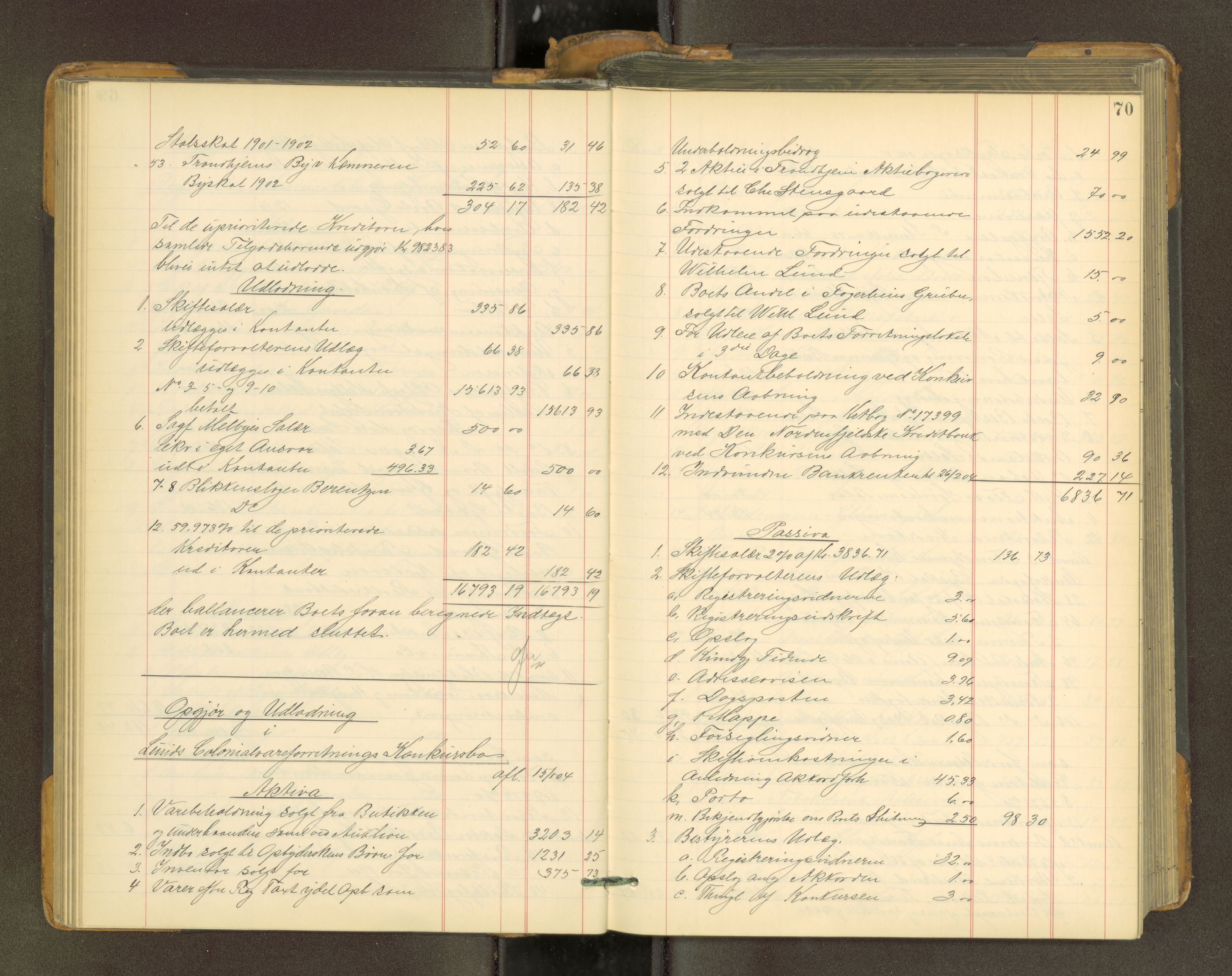 Trondheim byfogd, AV/SAT-A-0003/1/3/3A/L0038: Skifteutlodningsprotokoll - 4/8-23/1. U, 1903-1906, s. 70