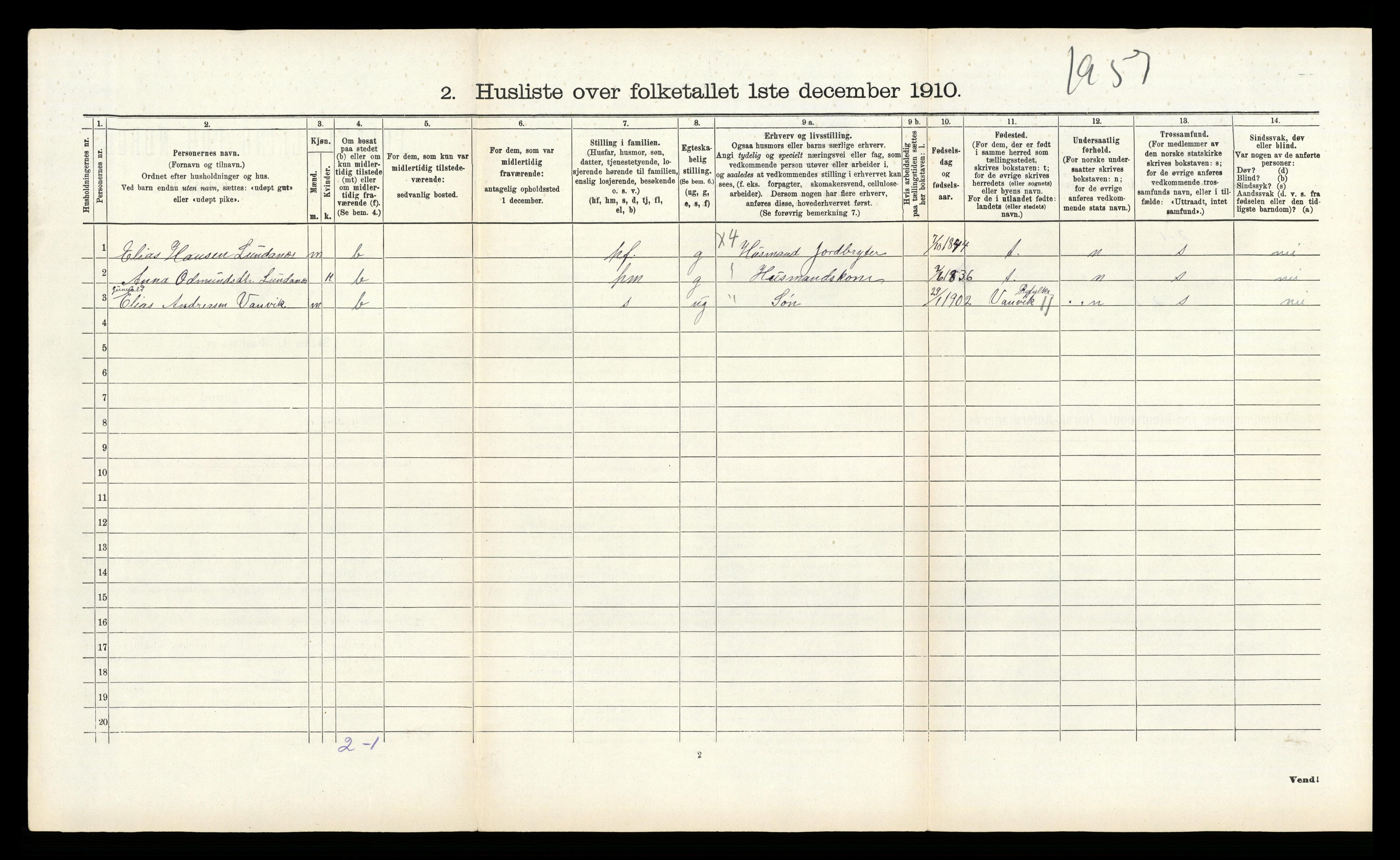 RA, Folketelling 1910 for 1238 Kvam herred, 1910, s. 762