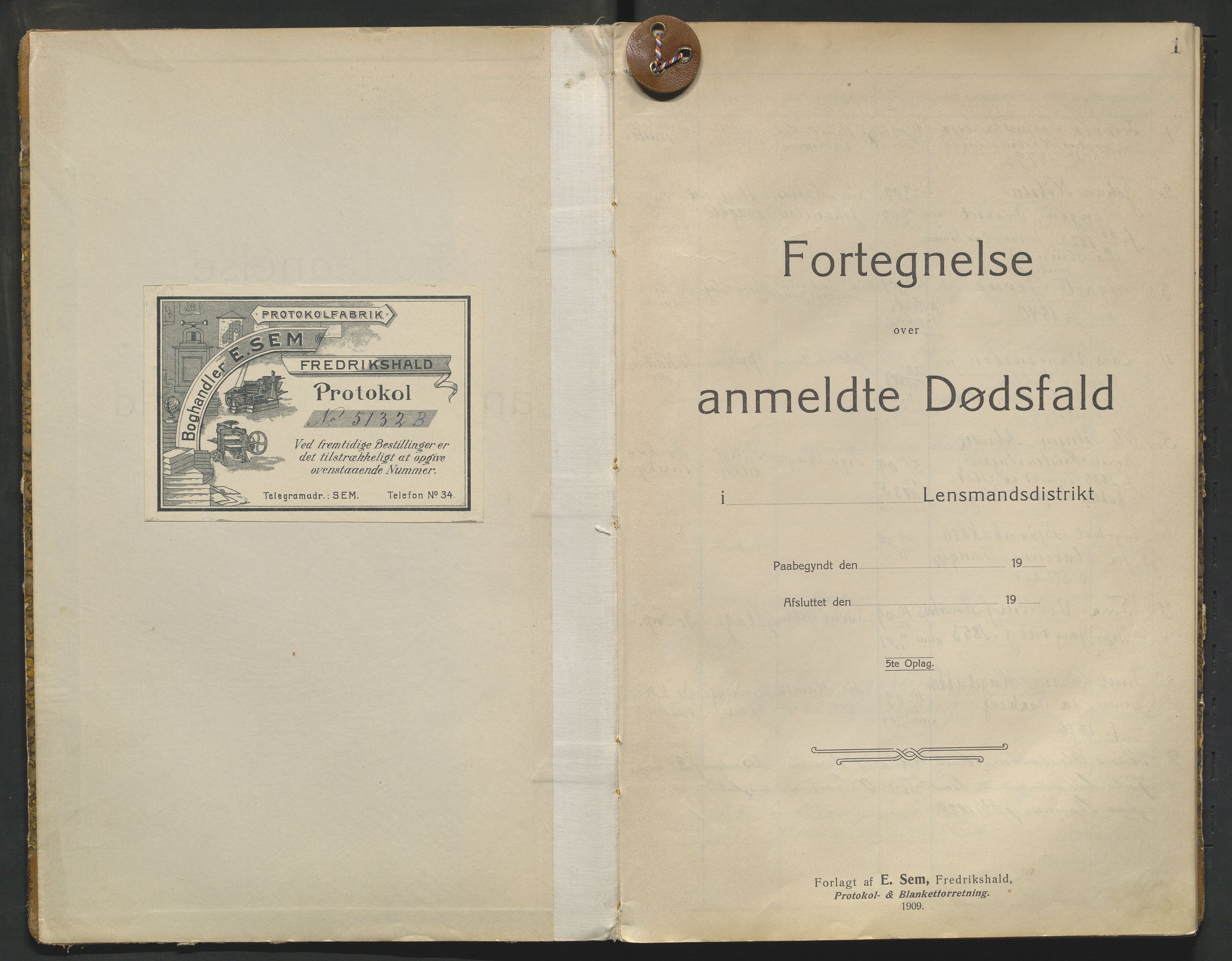 Fåberg lensmannskontor, SAH/PGF-016/H/Ha/L0001/0001: Dødsfallsprotokoller / Dødsfallsprotokoll, 1909-1913, s. 1