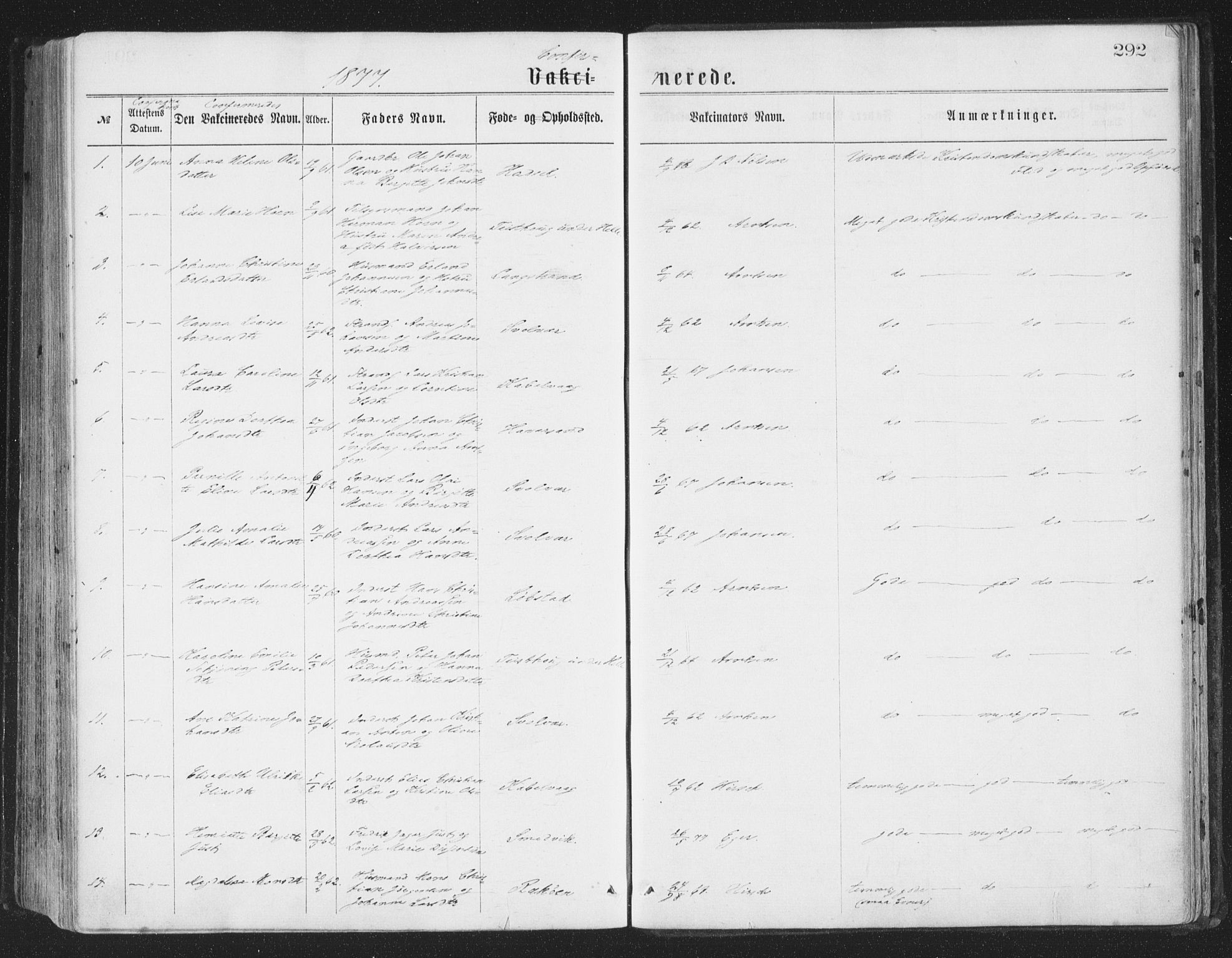 Ministerialprotokoller, klokkerbøker og fødselsregistre - Nordland, AV/SAT-A-1459/874/L1057: Ministerialbok nr. 874A01, 1866-1877, s. 292